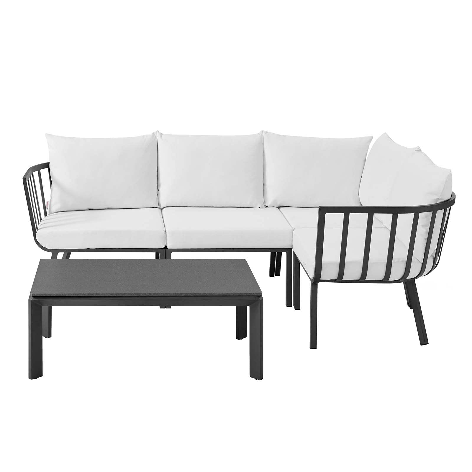 Modern Lounge Sectional Sofa Chair Set, Aluminum Metal Frame, Grey & White, Outdoor Patio, Cafe, Bistro, Garden & Poolside Seating