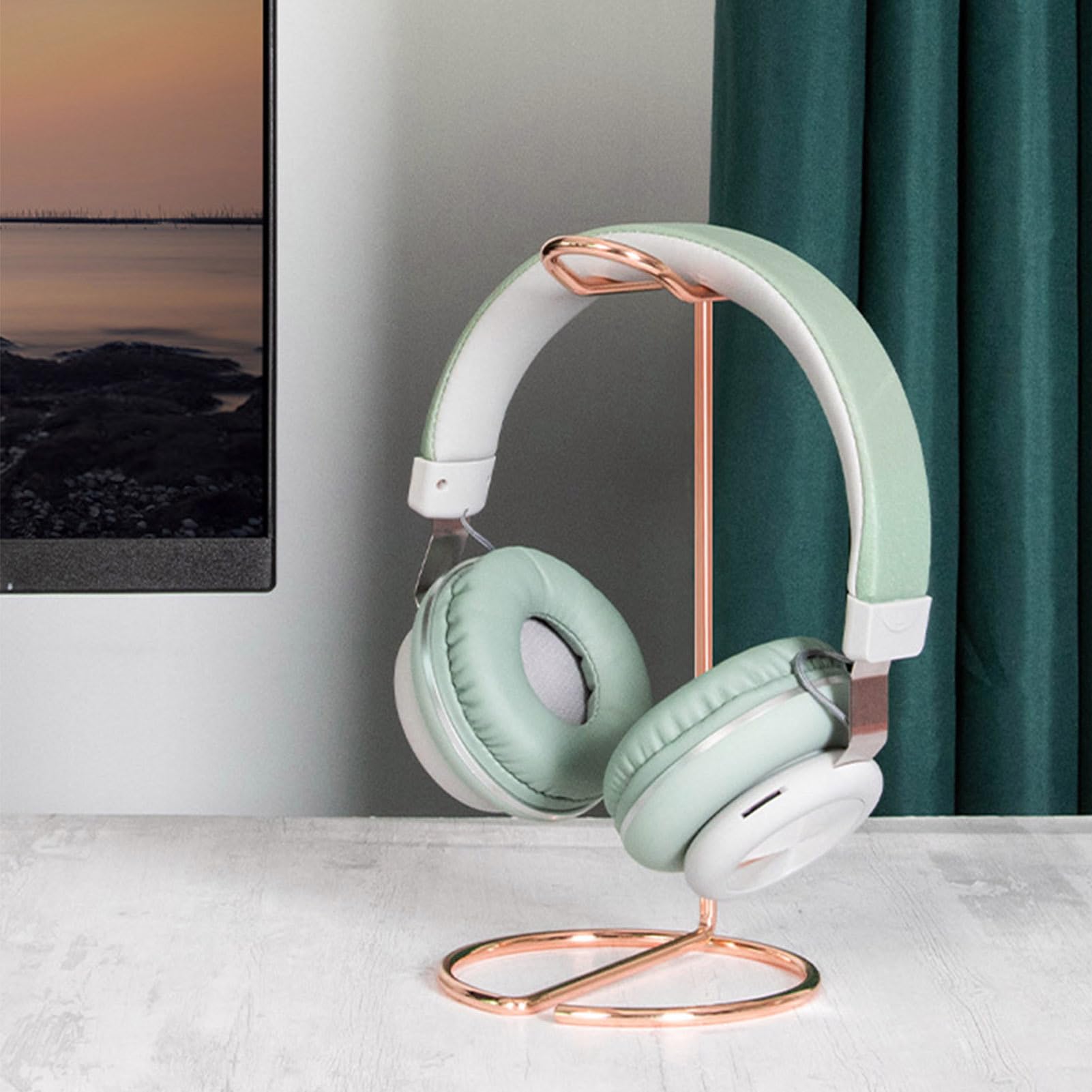 Premium Universal Headphone Stand - Gold & Rose Gold Metal Earphone Holder for Desk Display | Compatible with All Earbuds & Headphones | Perfect for Office, Gaming Setup & Home Decor