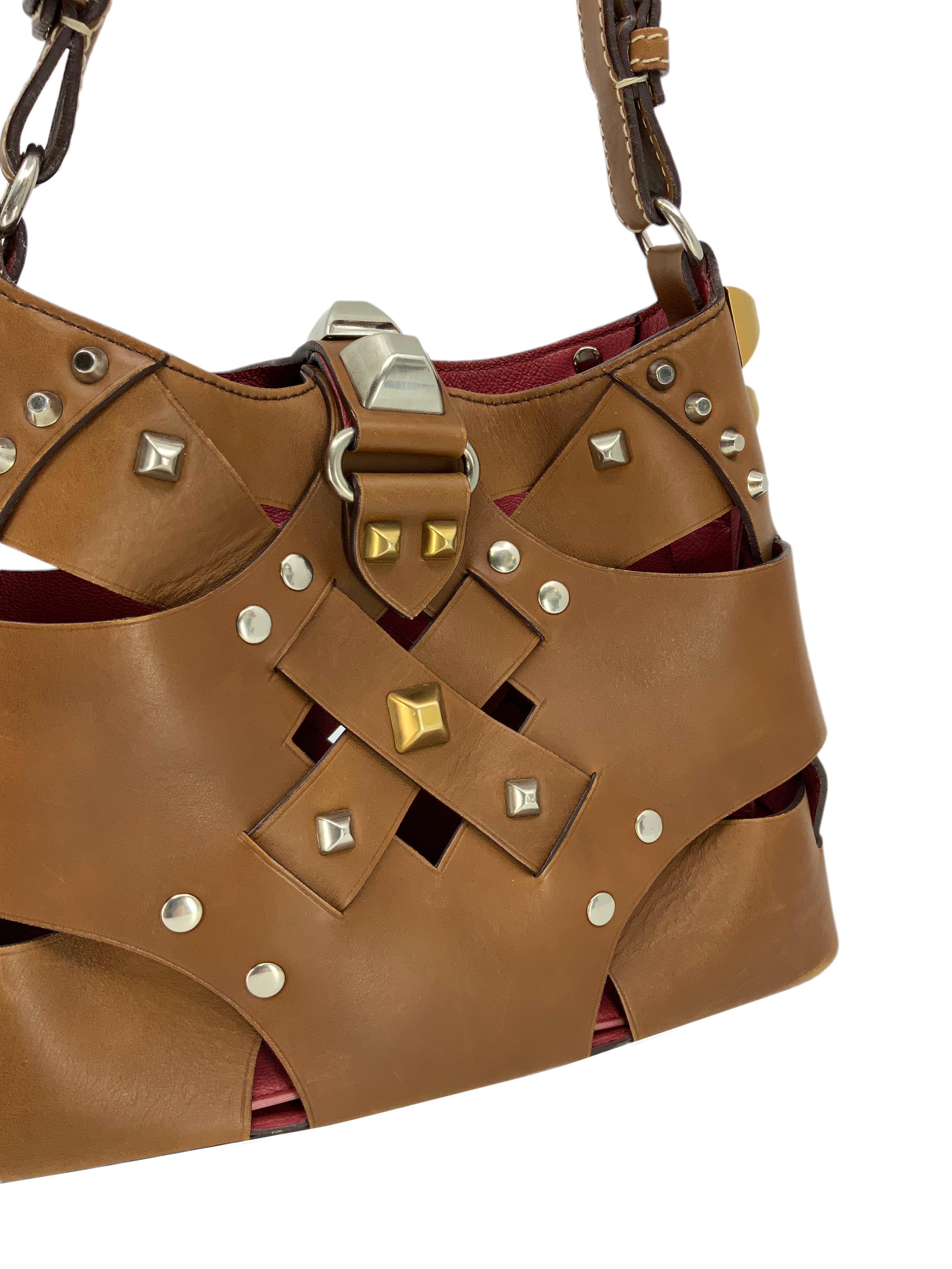Prada Leather Woven Studded Lattice Shoulder Bag for Women | Luxury Designer Crossbody Purse | Perfect for Work, Party & Evening Events