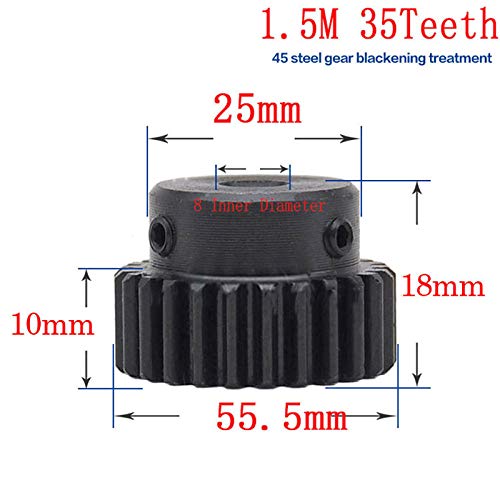 Tchaogr 1.5 Module Carbon Steel Spur Gear with Metal Boss - 12/15/20/25/30/35 Teeth - 5-8mm Inner Hole Pinion Gear for Robotics, CNC Machines, and DIY Projects (35T with 6mm Inner Hole)