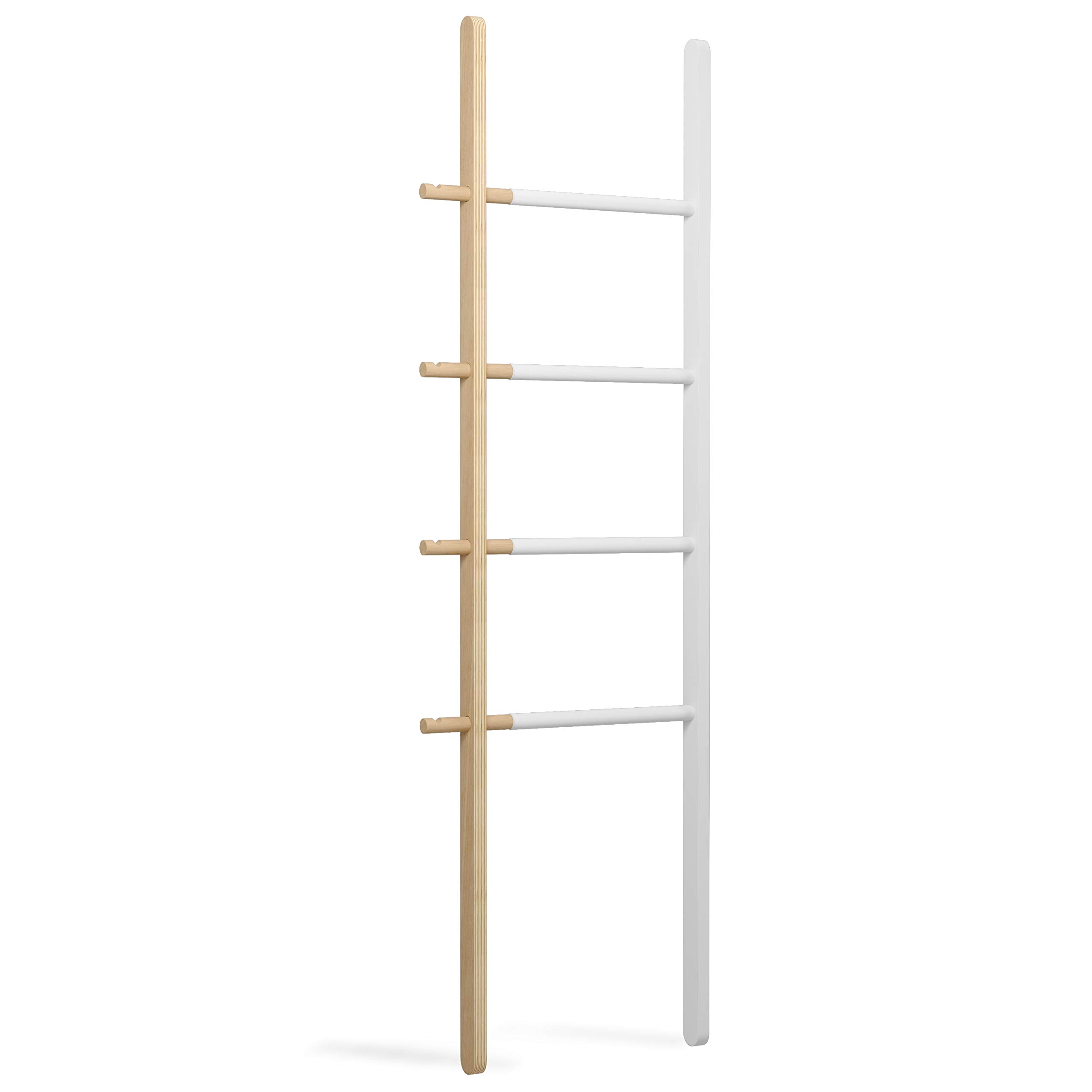 Umbra Hub Ladder - Expandable Freestanding Clothing Rack, Bathroom Towel Holder & Clothes Organizer in White/Natural - Perfect for Bedroom, Laundry Room & Small Space Organization
