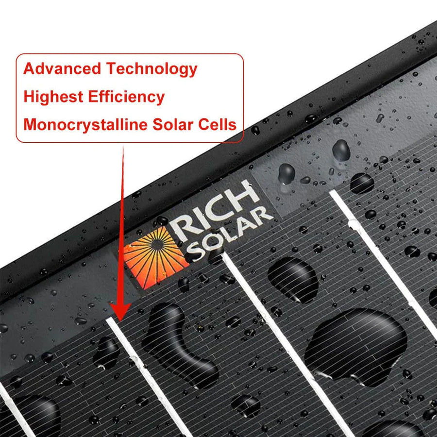 Rich Solar MEGA 100 Watt ONYX Black Monocrystalline Solar Panel - High Efficiency Portable Solar Panel for RV, Boat, Off-Grid & Emergency Power Use