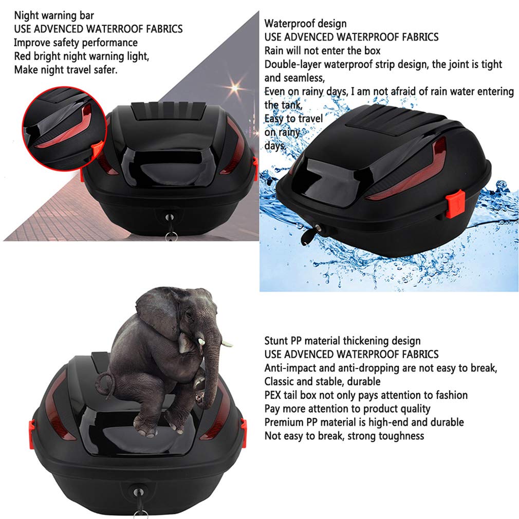 30L Motorcycle Top Box - Universal Hard Trunk Tail Case for Scooters & Mopeds - Waterproof Luggage Storage with Mounting Kit - Perfect for Commuting, Touring & Helmet Storage