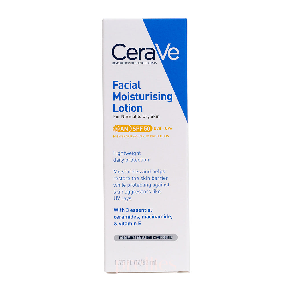 CeraVe Facial Moisturizing Lotion SPF 50 | 1.75 oz Oil-Free Daily Moisturizer with Hyaluronic Acid & Ceramides | For Dry, Sensitive Skin | Day & Night Use