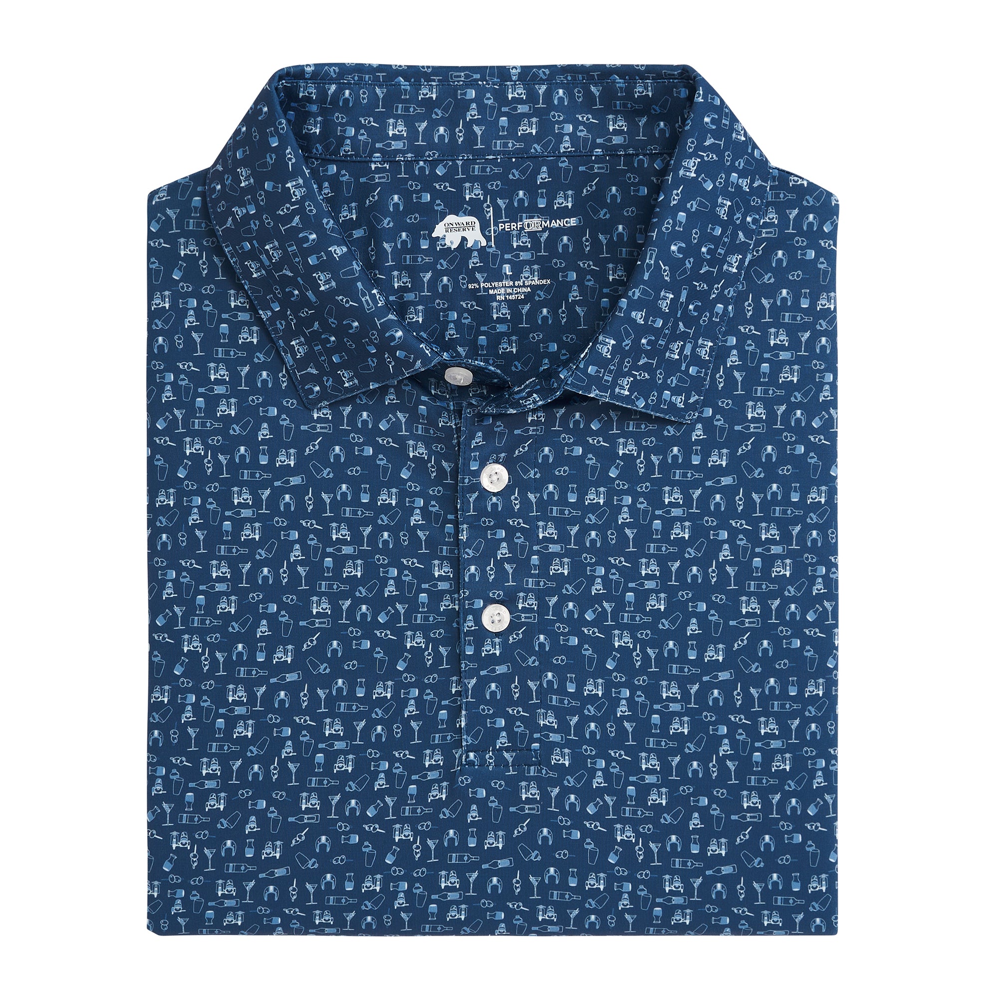 Sidecar Printed Performance Polo Shirt - Blue Horizon | Moisture-Wicking & Breathable Fabric for Golf, Tennis & Outdoor Activities