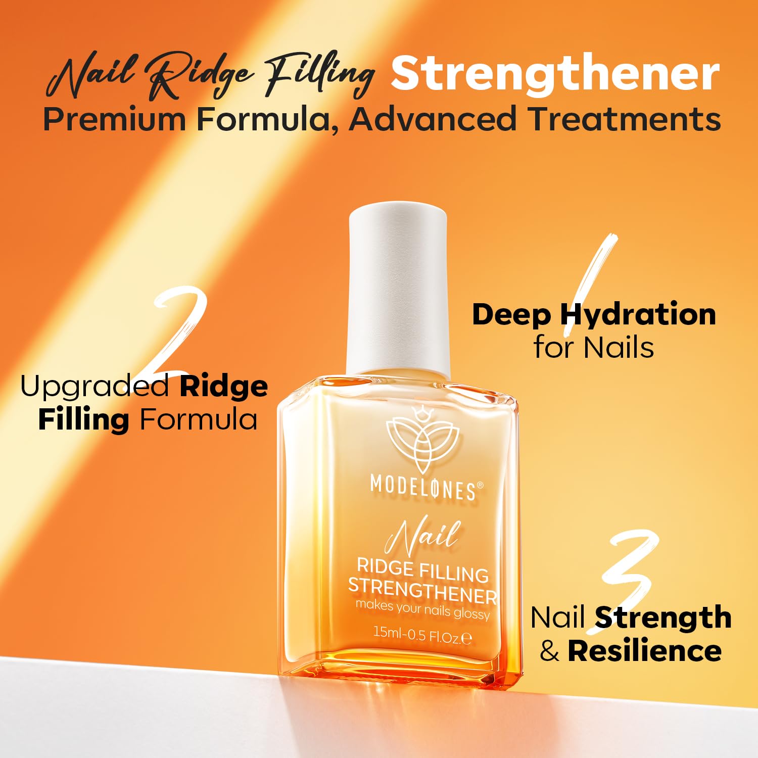 Modelones Nail Strengthener & Ridge Filler - Repairing White Nail Polish for Thin, Damaged Nails - 15ml Growth Treatment for Stronger, Healthier Nails - Perfect for Manicures & Nail Care Routine