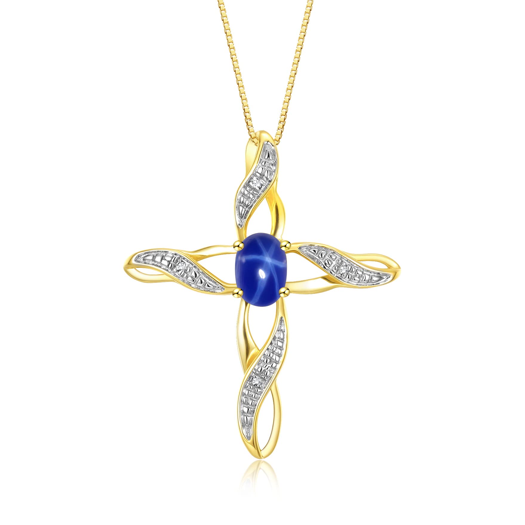 Rylos 925 Sterling Silver Yellow Gold Plated Cross Pendant Necklace with Gemstone & Diamonds - 18