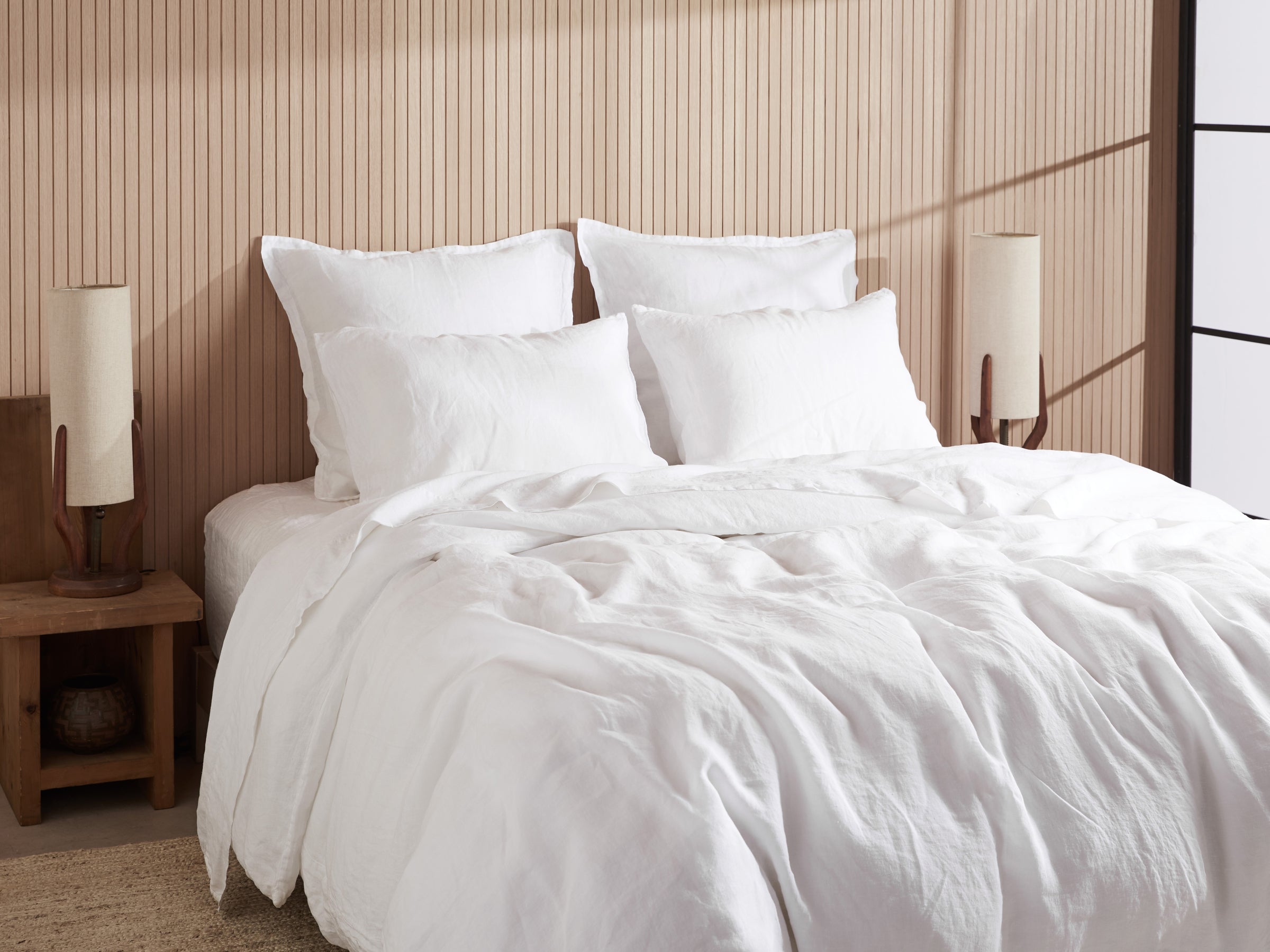 Premium 100% Linen Sheet Set - Breathable & Soft White Flannel Queen Size Bed Sheets - Perfect for Hot Sleepers & All-Season Comfort
