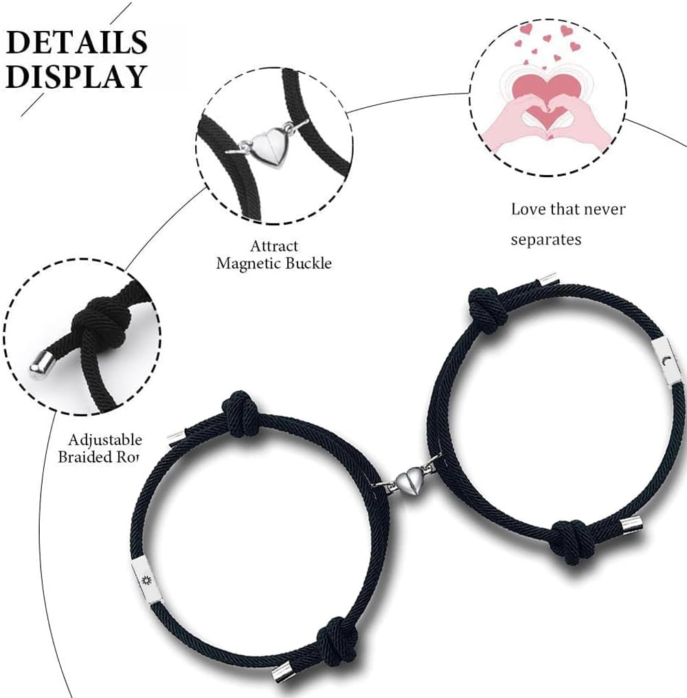 Shining Diva Fashion 2Pcs Magnetic Couple Bracelets Set - Sun & Moon Attraction Heart Matching Bracelets for Women, Men, Boys & Girls - Valentine's Day Gift for Girlfriend, Boyfriend & Best Friends - Perfect for Anniversaries, Date Nights & Romantic Occasions