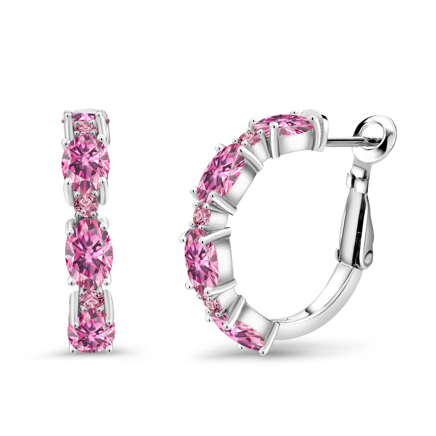 925 Sterling Silver Hoop Earrings with Oval Pink Moissanite & Lab-Grown Diamonds (3.91 CTTW) – Elegant Jewelry for Women, Gift for Her, Perfect for Parties, Weddings & Special Occasions