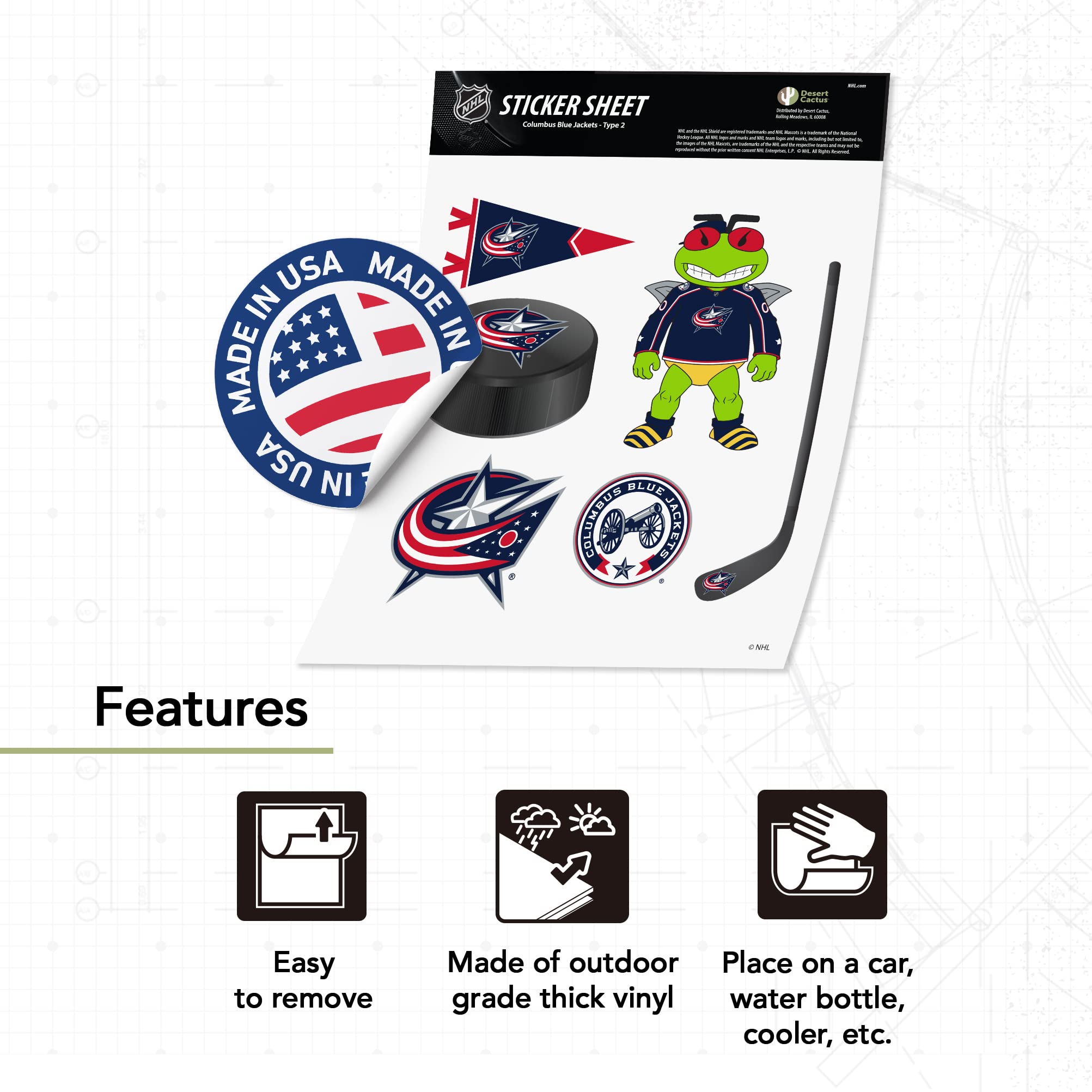 Columbus Blue Jackets NHL Team Desert Cactus Vinyl Decal Sticker - Waterproof Laptop, Water Bottle, Car, Scrapbook Decoration - Perfect for Hockey Fans & Sports Enthusiasts