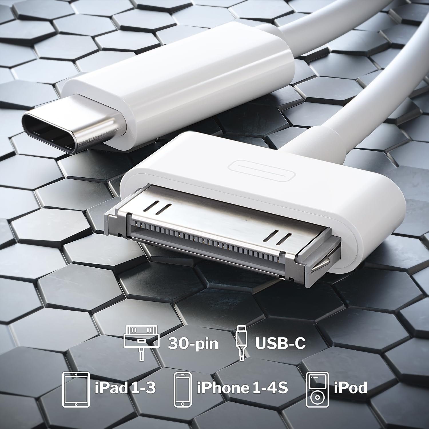 USB C to 30-Pin Adapter Cable for iPhone 4S/4/3G/3/1, iPad 3/2/1, iPod - 3ft Fast Charging & Data Sync Cable - Compatible with iPhone, iPad, iPod - Perfect for Home, Office & Travel Charging - CableDirect