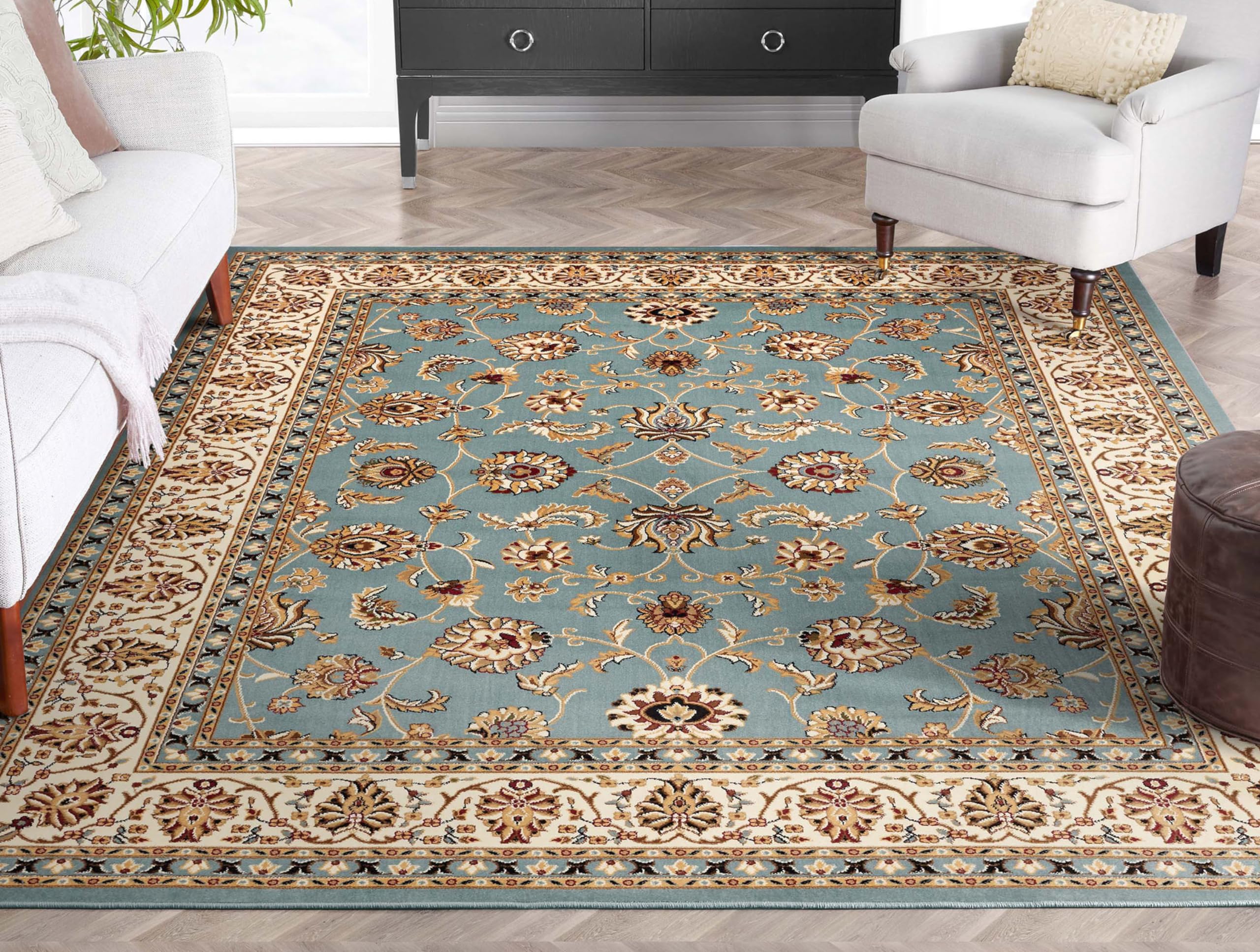 Well Woven Barclay Collection Sarouk Light Blue 9x12 Area Rug - Soft & Durable Handmade Vintage Design for Living Room, Bedroom, Dining Room - Perfect for Home Decor, Wedding Gifts & Cozy Spaces
