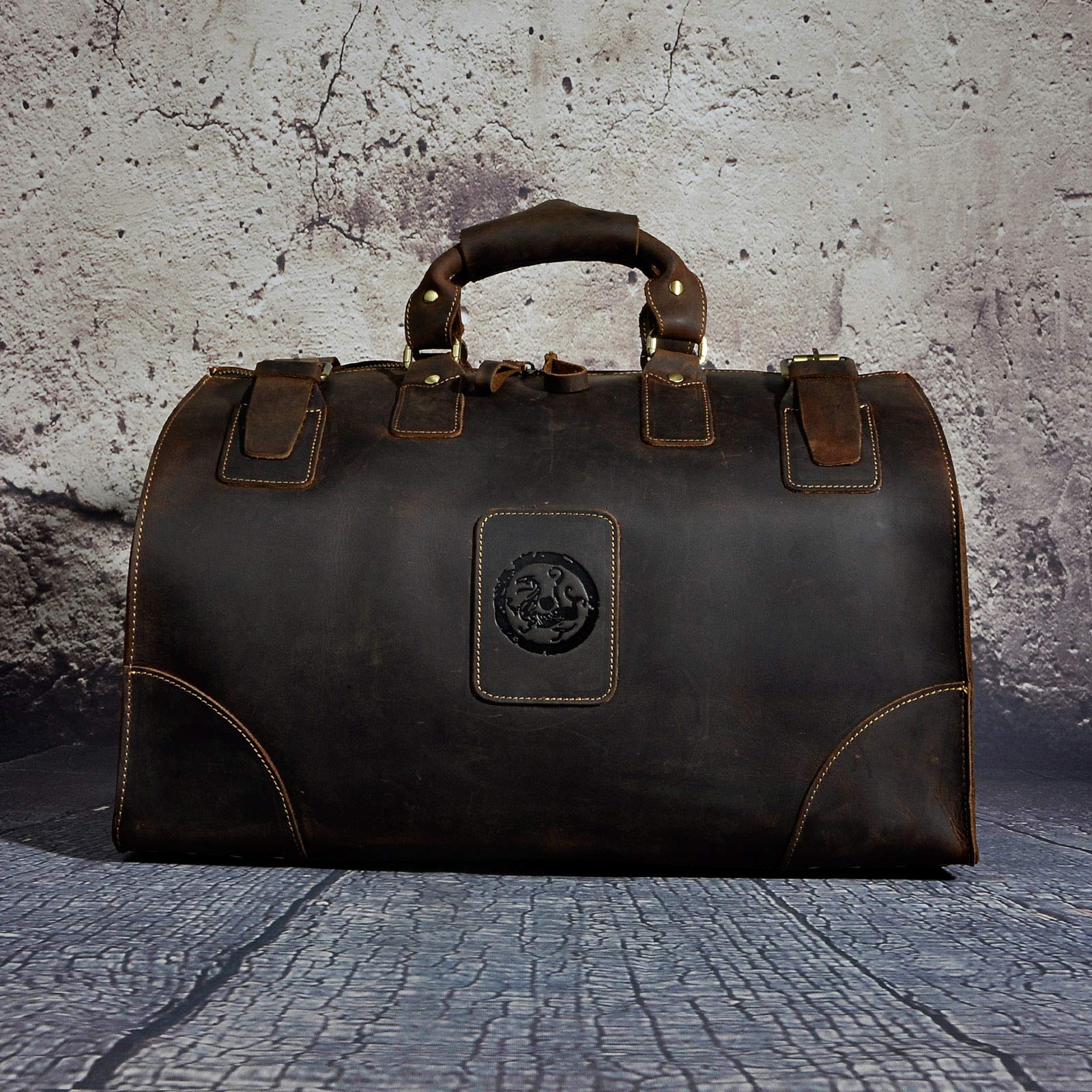 **Le'aokuu Men's Genuine Leather Carry-On Travel Duffle Bag - Gym & Weekend Tote for Business Trips & Workouts (Dark Brown, No Shoulder Strap) - Perfect for Business Travel, Gym, and Weekend Getaways**
