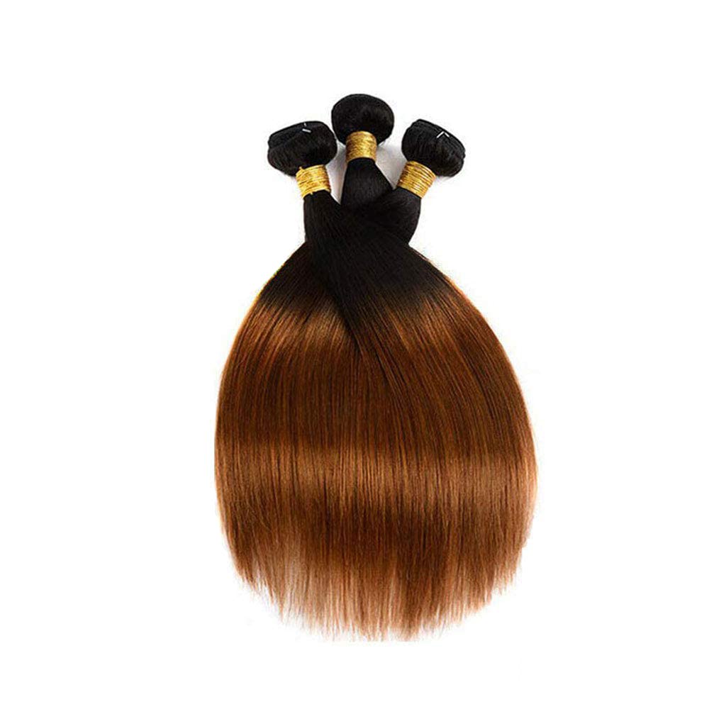 Ombre Human Hair Bundles 1B/30 - Two Tone Virgin Unprocessed Hair Weave for Black Women - 3 Bundles Brown Color (26 28 30 Inch) - Perfect for Natural Hairstyles, Weaves & Extensions