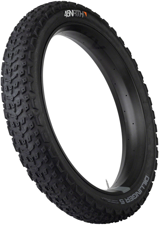 45NRTH Dillinger 5 Studdable Winter Bike Tire - 26 x 4.6 Tubeless Folding Black 120 TPI - Perfect for Snow & Ice Cycling, Fat Bike Trails, and Extreme Cold Weather Riding