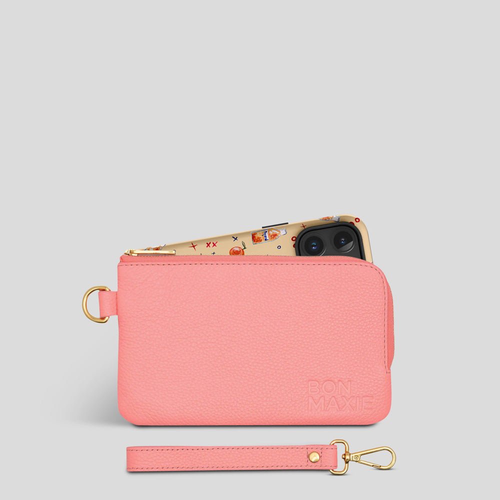 Premium Genuine Leather Phone Wallet Pouch - RFID Blocking, Multi-Card Holder - Perfect for iPhone, Samsung & Smartphones (Electric Peach) | Ideal for Travel, Work & Everyday Use