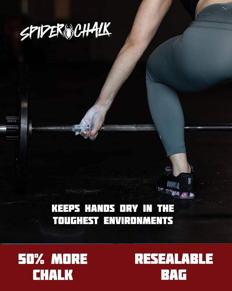 SPIDER CHALK Refillable Climbing Chalk Ball 2-Pack (3oz Each) - Premium Lab-Grade Chalk for Powerlifting, Weightlifting & Rock Climbing | Extra Large Gym Chalk Sock for Enhanced Grip | Ideal for CrossFit, Gymnastics & Bouldering