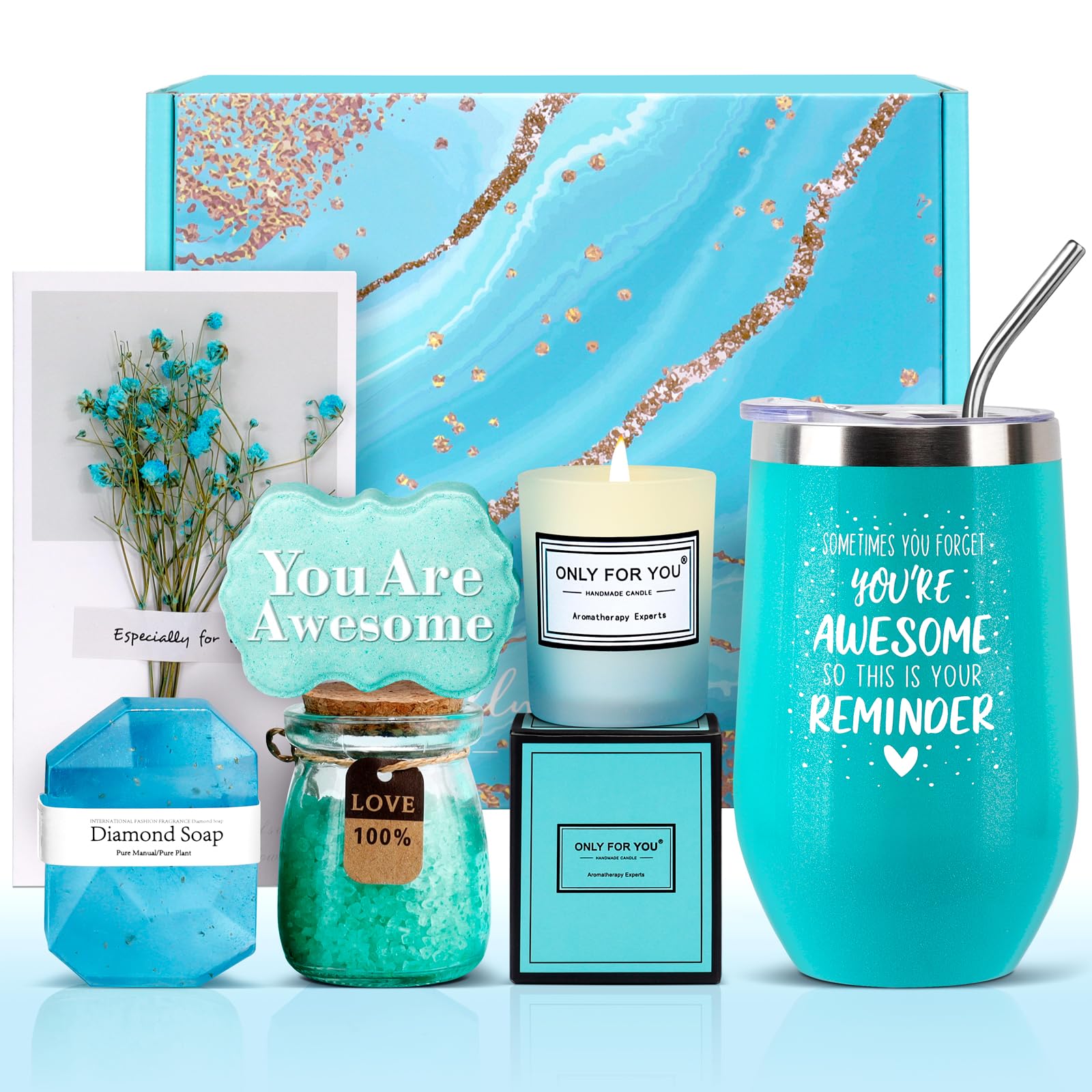 Relaxing Spa Gift Basket Set for Women - Birthday Gifts for Her, Mom, Grandma, Daughter, Sister, Wife, Girlfriend & Coworkers - Unique Bath Set with Essential Oils, Bath Bombs & More (Blue) - Perfect for Self-Care, Mother's Day, Anniversary & Thank You Gifts