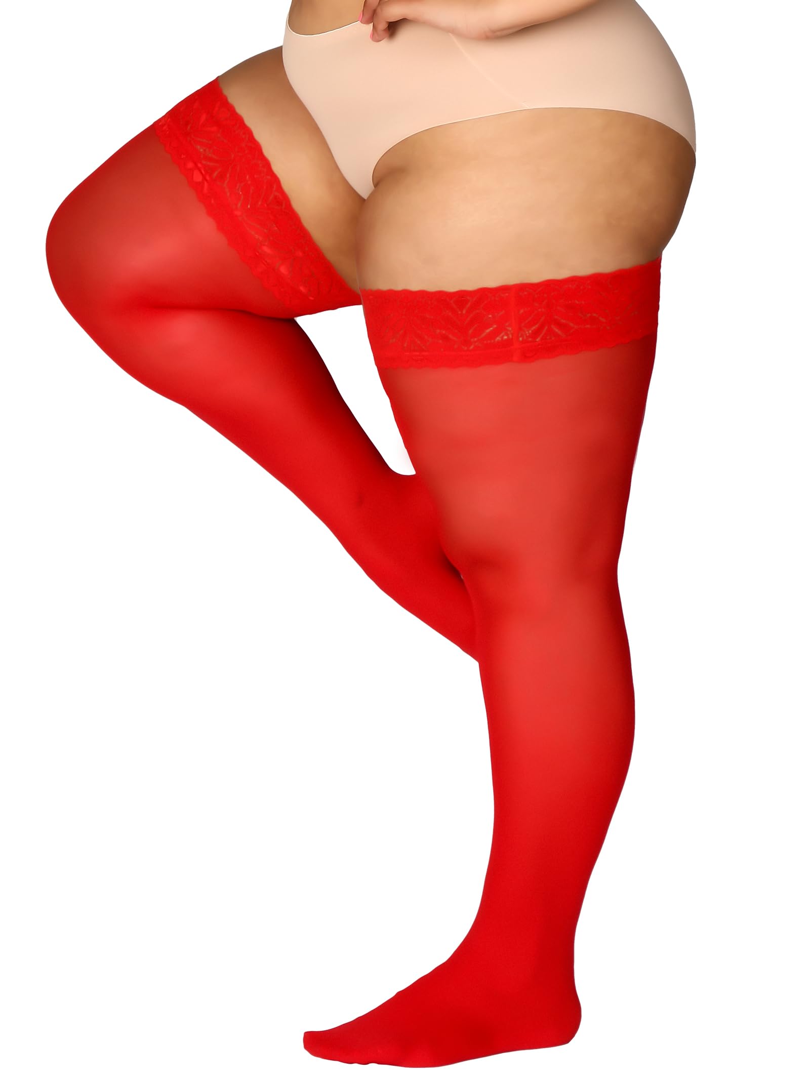 DORALLURE Plus Size Thigh High Stockings for Women - Silicone Lace Top Stay Up, Silky Nylon Pantyhose with Non-Slip Grip | Perfect for Weddings, Date Nights & Office Wear