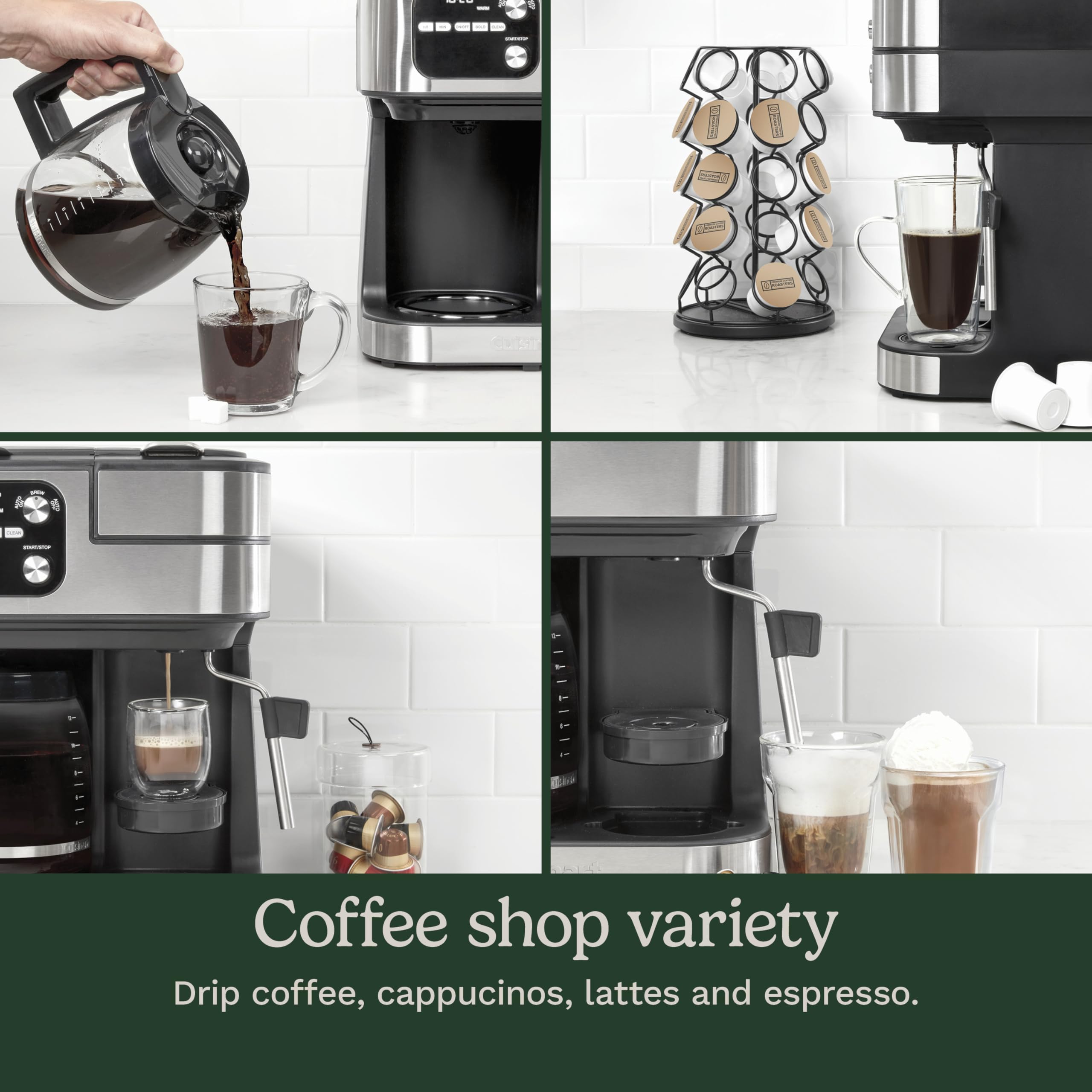 Premium Cuisinart 4-in-1 Coffee Maker Machine - Single Serve, Espresso & Nespresso Capsule Compatible with 12-Cup Glass Carafe (Black, SS-4N1NAS) - Perfect for Home Barista, Office Coffee Station & Entertaining Guests