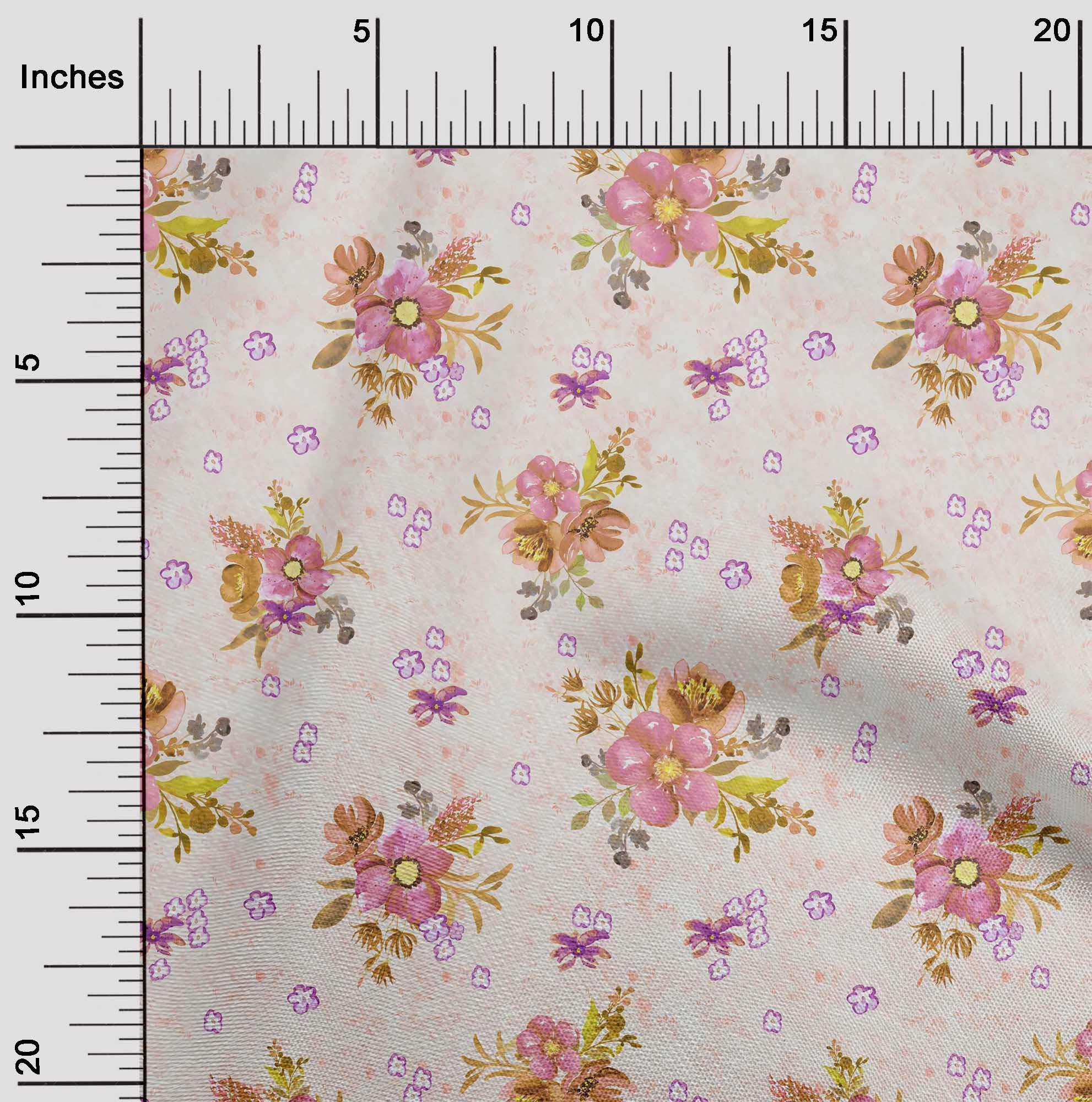 oneOone Cotton Cambric Fabric - Watercolor Leaves & Floral Print Fabric by The Yard (56