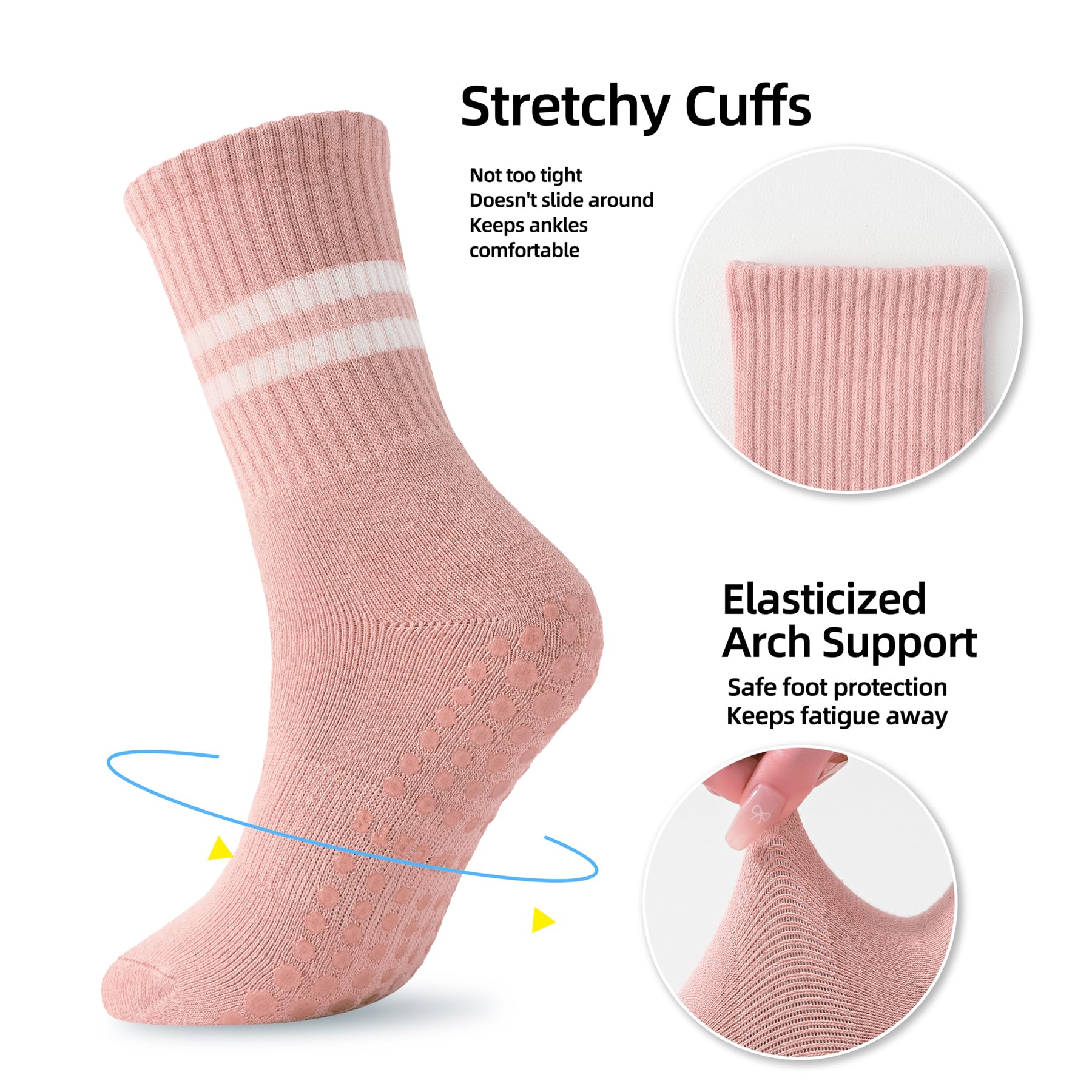 Flydo 3 Pack Non-Slip Grip Socks for Women - Anti-Slip Yoga Socks with Grips for Pilates, Barre, Ballet & Dance Workout - Perfect for Studio Classes, Home Workouts and Gym Sessions