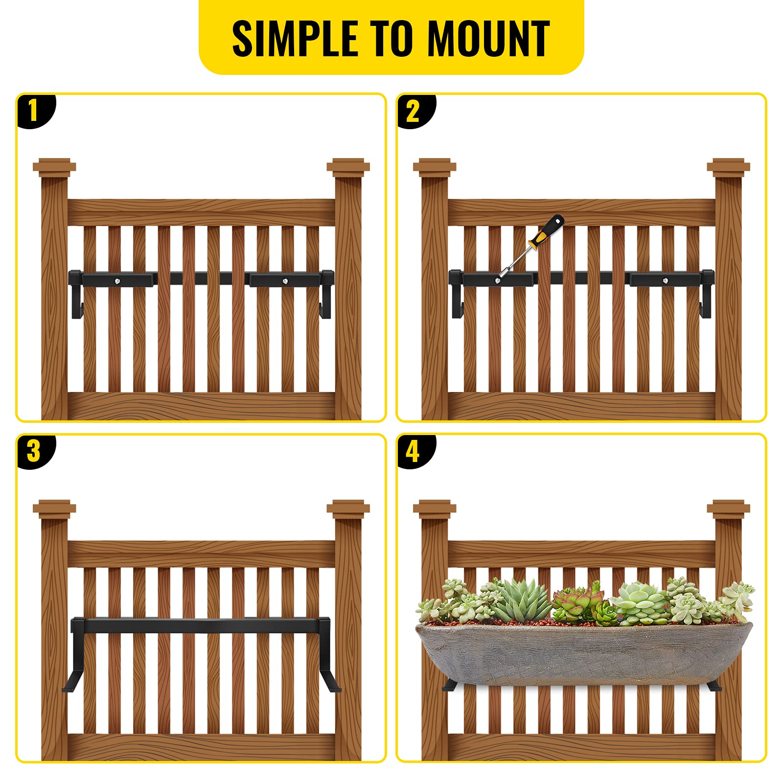 Happybuy Heavy Duty 88lbs Window Box Brackets - 35.4 x 7.8 x 5.9 Inch Black Iron Planter Mounting Brackets - Durable Flower Box Hangers for Outdoor Gardens, Balconies & Window Sills