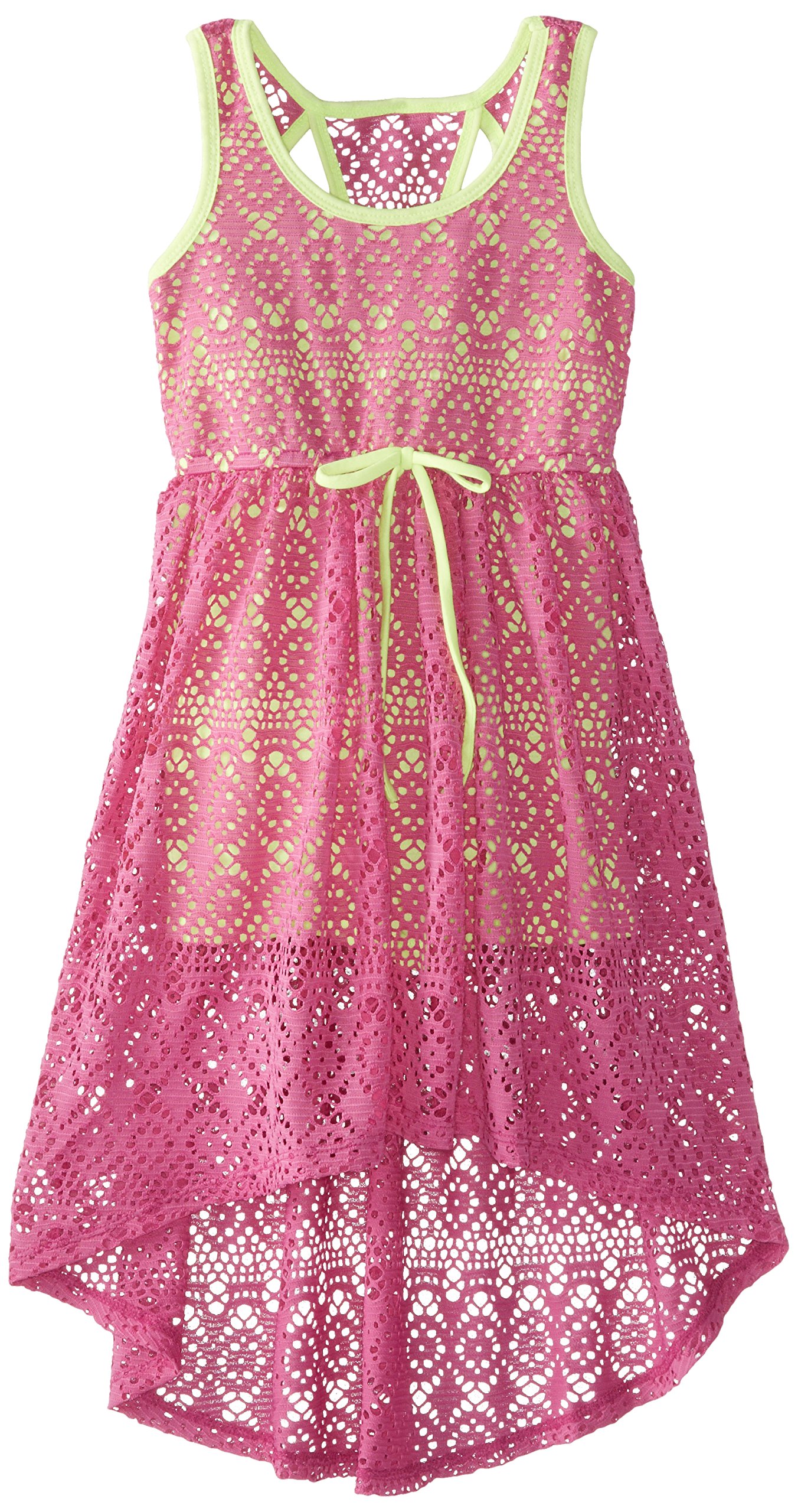 Bonnie Jean Little Girls' Romper with Hi-Lo Hem and Crochet Overlay - Perfect for Summer Outfits, Beach Vacations, and Special Occasions
