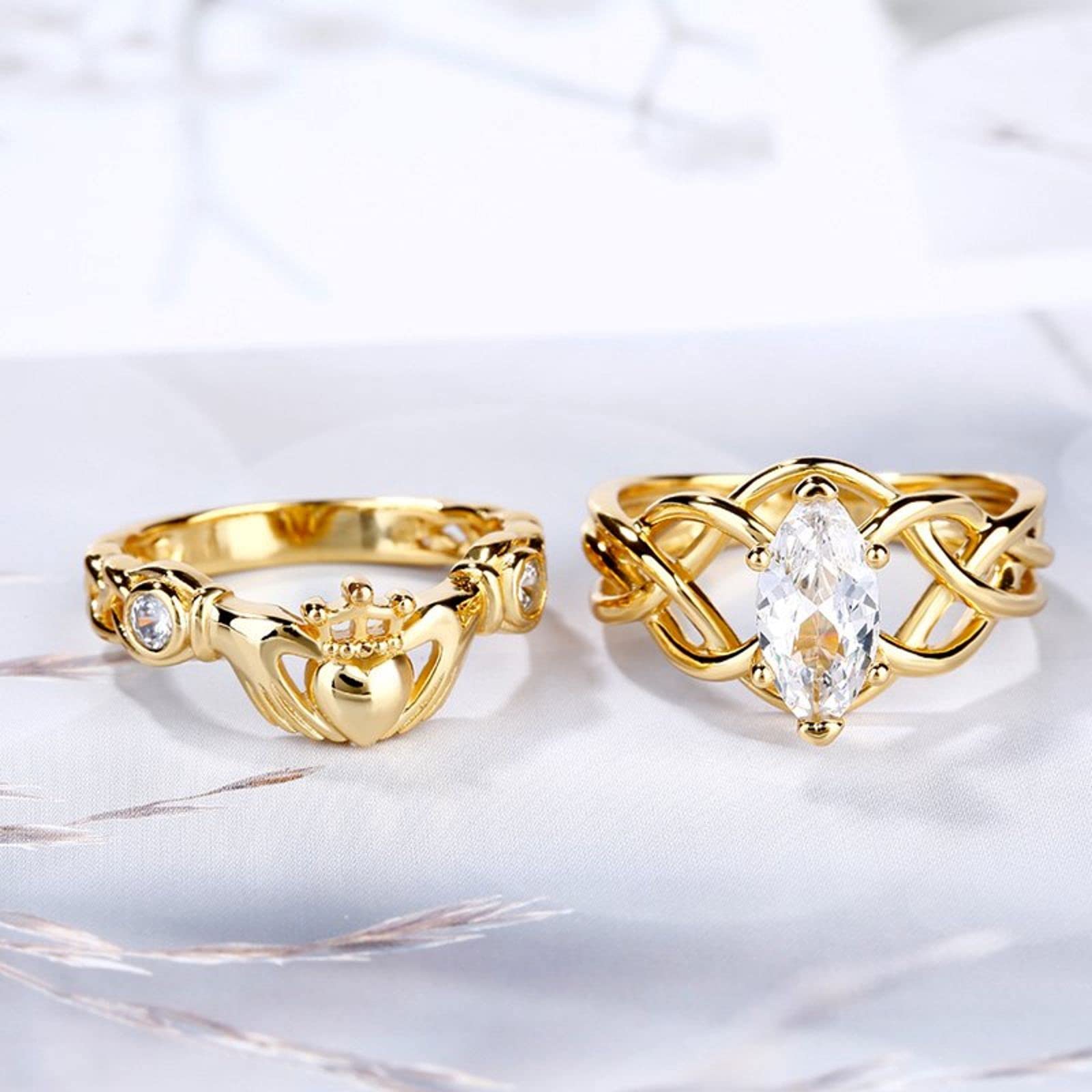 Jeulia Princess Cut Sterling Silver Ring Set with Zirconia - Intertwined Claddagh Engagement & Wedding Band for Women - CZ Solitaire Heart Promise Rings for Anniversary, Bridal, and Couple Gifts - Perfect for Proposals, Valentine's Day, and Romantic Occasions