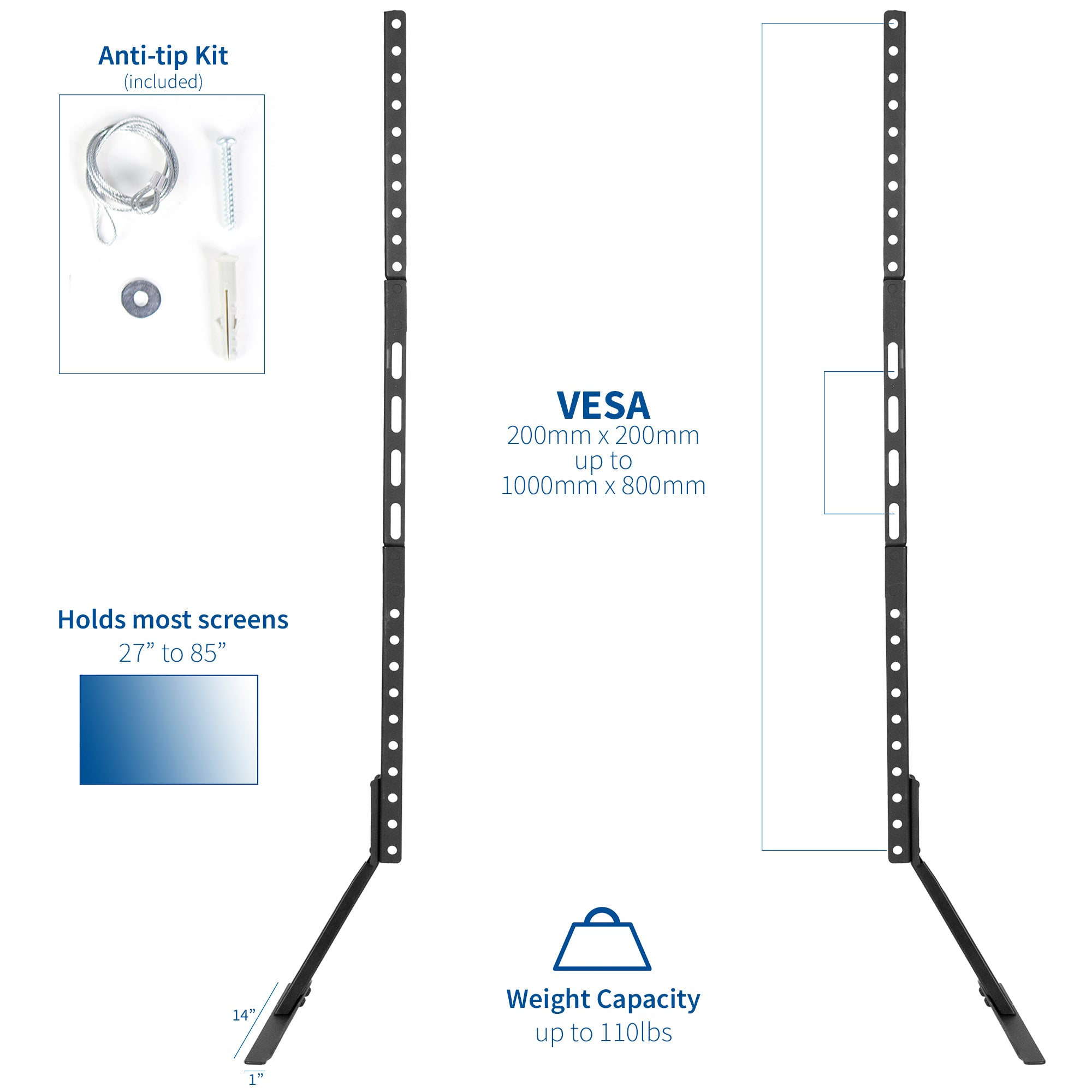 Universal Tabletop TV Stand for 27 to 85 Inch Flat Screen TVs - Perfect for Living Room, Bedroom & Home Theater Setup