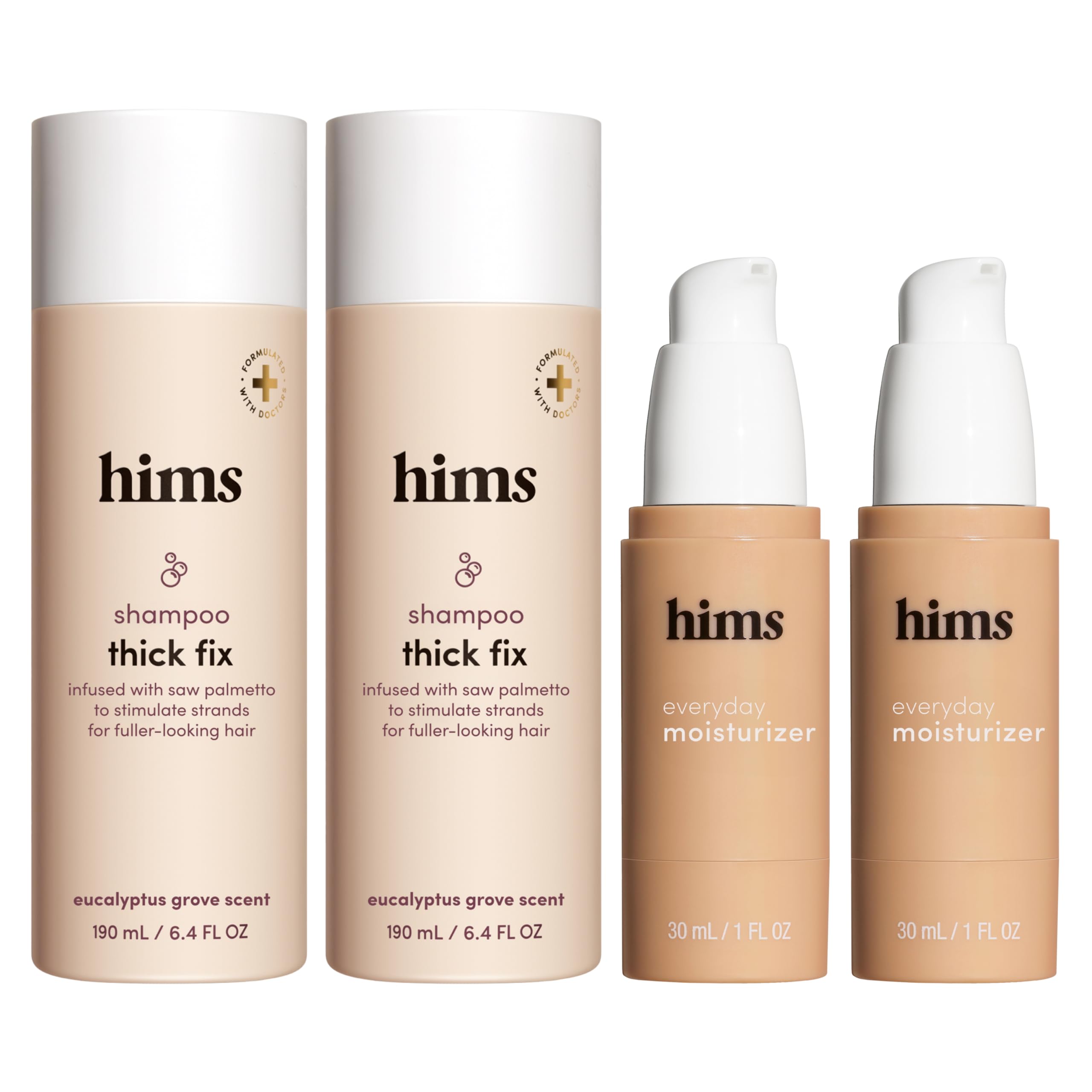 Hims Thick Fix Shampoo 2 Pack & Everyday Moisturizer 2 Pack Bundle - Thickening Shampoo with Saw Palmetto for Hair Growth - Hydrating Moisturizer with Hyaluronic Acid - 4 Units Total - Perfect for Men's Daily Hair Care Routine & Scalp Health Maintenance