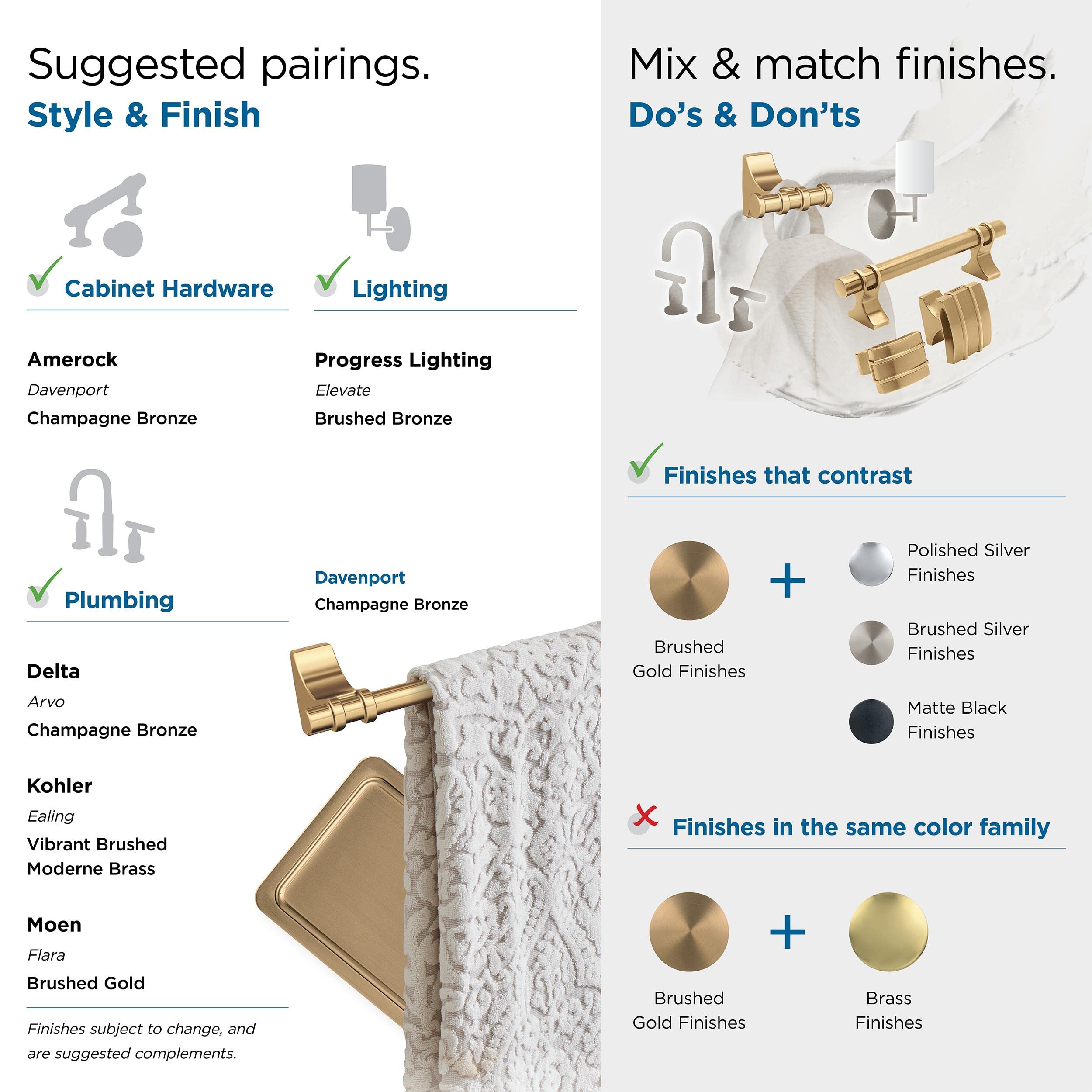 Amerock Davenport 5-Piece Bathroom Accessories Set in Champagne Bronze - Elegant Towel Bar, Robe Hook, Toilet Paper Holder & More for Modern Bathroom Decor