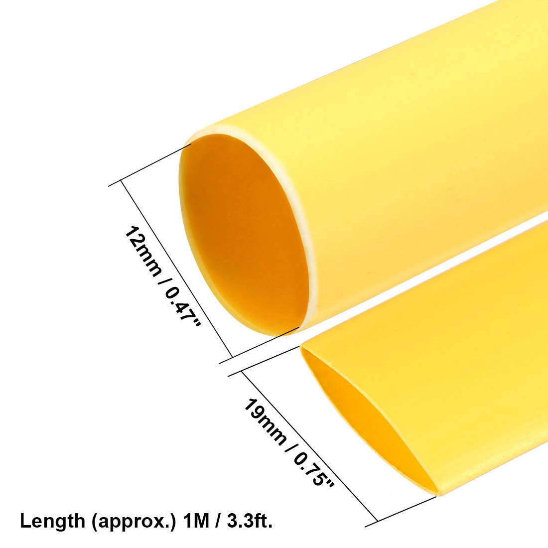 uxcell 12mm Diameter 19mm Flat Width 2:1 Heat Shrink Tubing - 1 Meter Yellow Cable Sleeve for Wire Insulation & Protection | Electrical, Automotive & DIY Projects