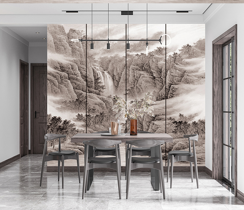 Valley Of Trees Mountains Wallpaper Murals - Nature Scenery Peel & Stick Wall Decals for Living Room, Bedroom, Office - Easy DIY Home Decor