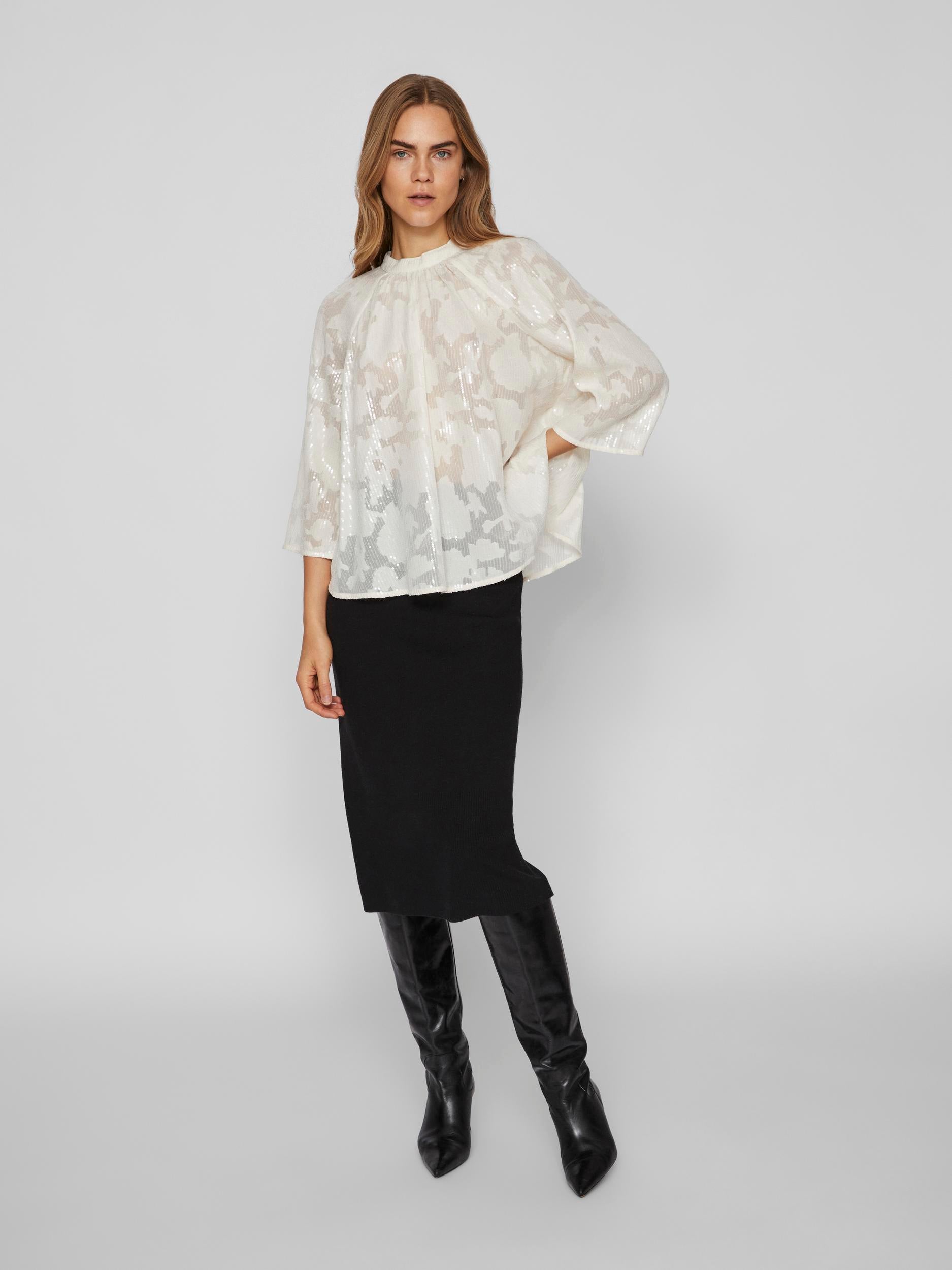 KIMA SEQUINS TOP (CLOUD DANCER) - Sparkling Sequin Blouse for Women, Party Wear, Night Out, Festival Fashion, Club Outfit, Elegant & Glamorous Shirt for Special Occasions