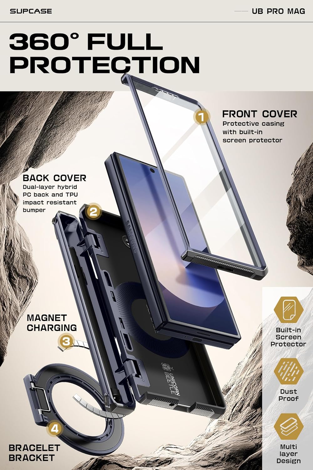 Samsung Galaxy Z Fold6 Unicorn Beetle PRO Mag Rugged Case - Dark Blue Protective Cover with Magnetic Kickstand | Shockproof & Drop Protection for Everyday Use & Outdoor Activities