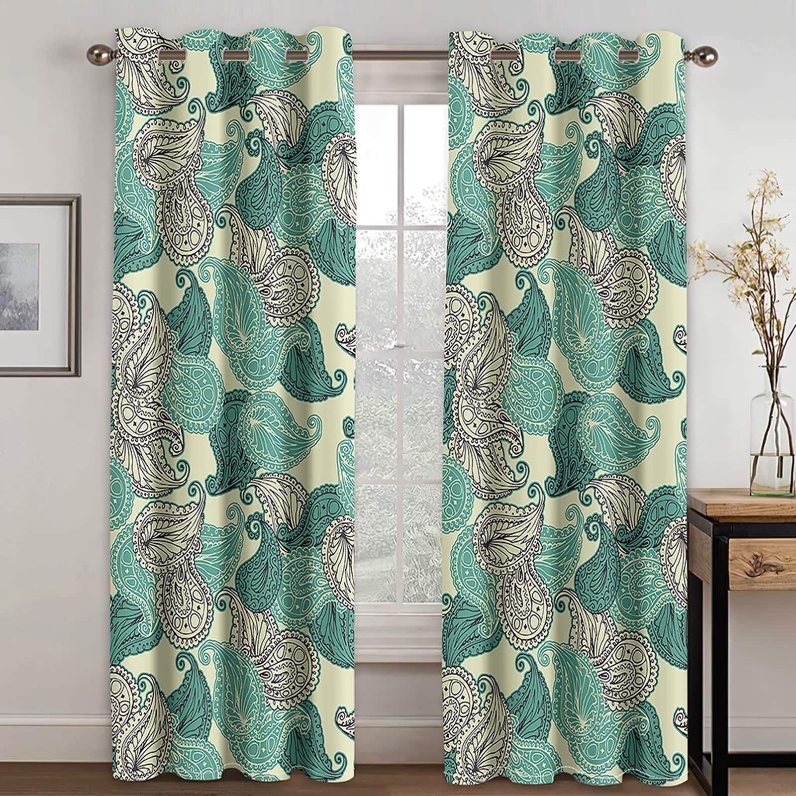 Daesar Green Leaf Print Polyester Curtains - Set of 2 Panels (42x54 Inches) for Bedroom, Living Room & Outdoor Window Treatments - Light Filtering & Privacy Drapes for Home Decor