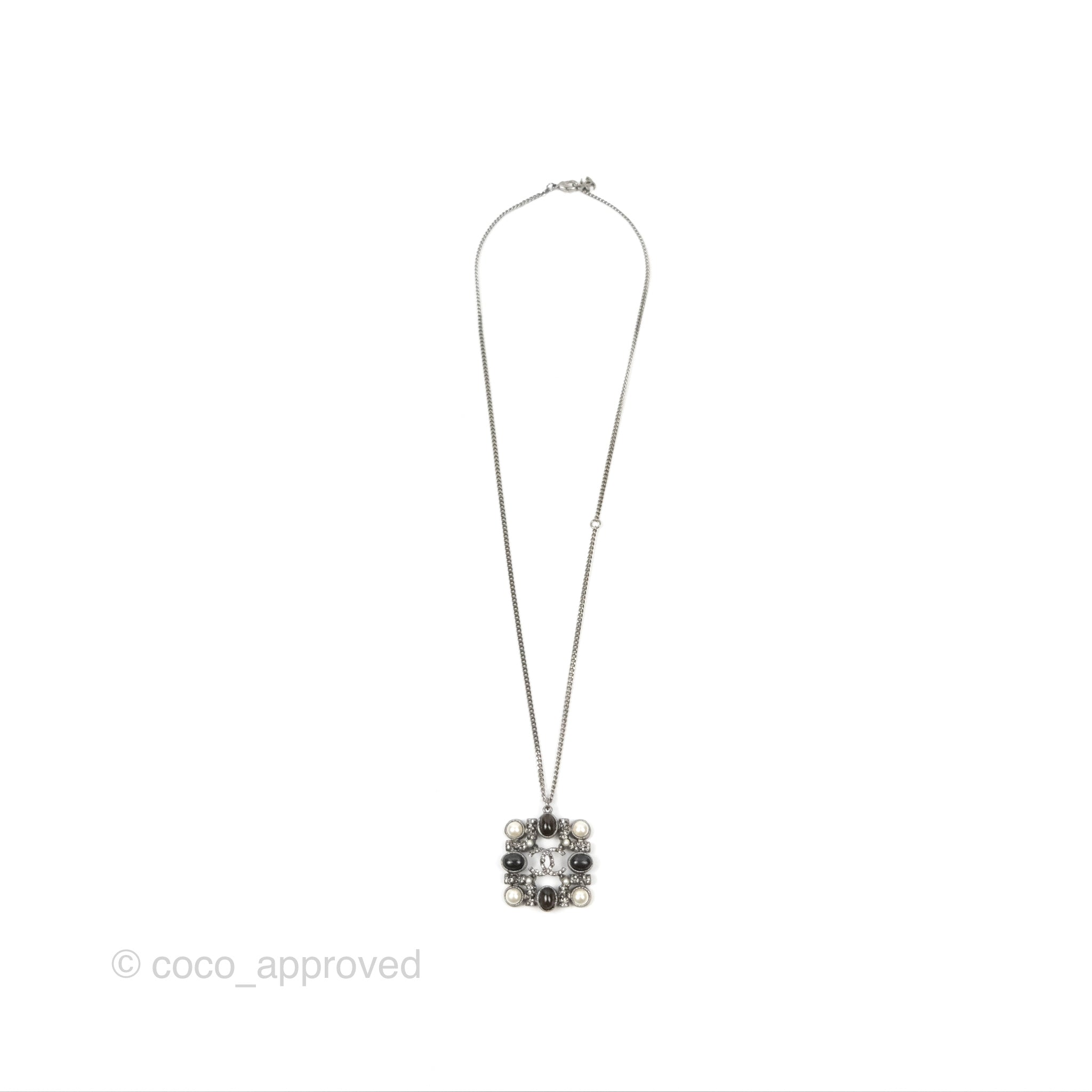 Chanel CC Square Pendant Necklace in Gun Metal 14P - Elegant Fashion Jewelry for Women, Perfect for Parties, Dates & Special Occasions