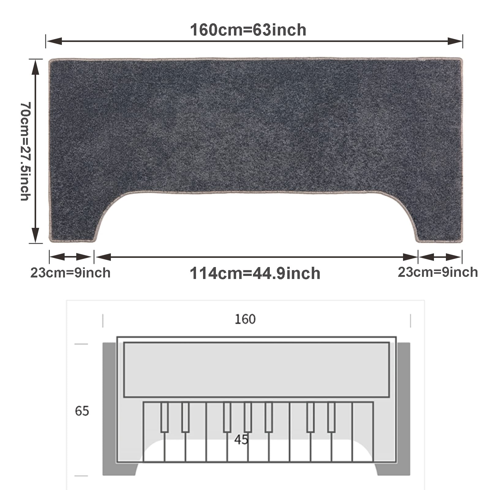 Soundproof Piano Rug - Non-Slip Upright Piano Carpet Protector with Sound Dampening & Acoustic Absorption | 63x28 Inch (160x70cm) Grey Floor Mat for Noise Reduction in Home Studios, Music Rooms & Apartments