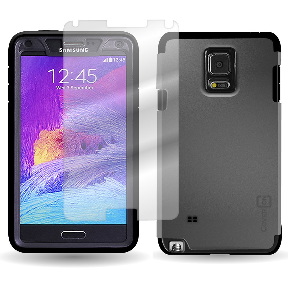 Samsung Galaxy Note 4 Tough Case with Screen Protector - Black & Gray for Heavy Duty Protection