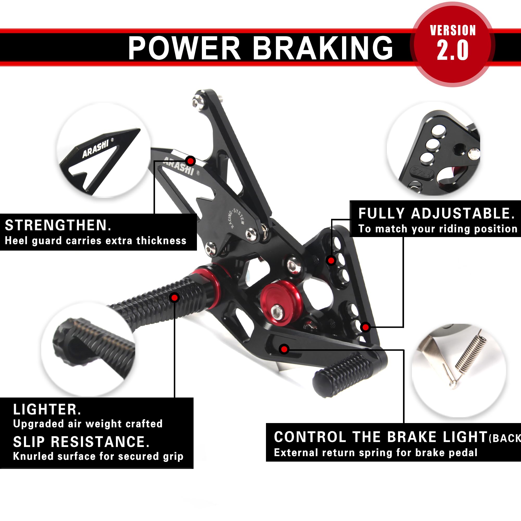 Arashi V2.0 Adjustable Rear Sets Foot Pegs for Honda CBR1000RR 2008-2011 | Motorcycle Racing Footrests | Black CNC Aluminum Rear Set | CBR1000RR 1000RR 2009 2010 | Track & Street Performance Upgrade
