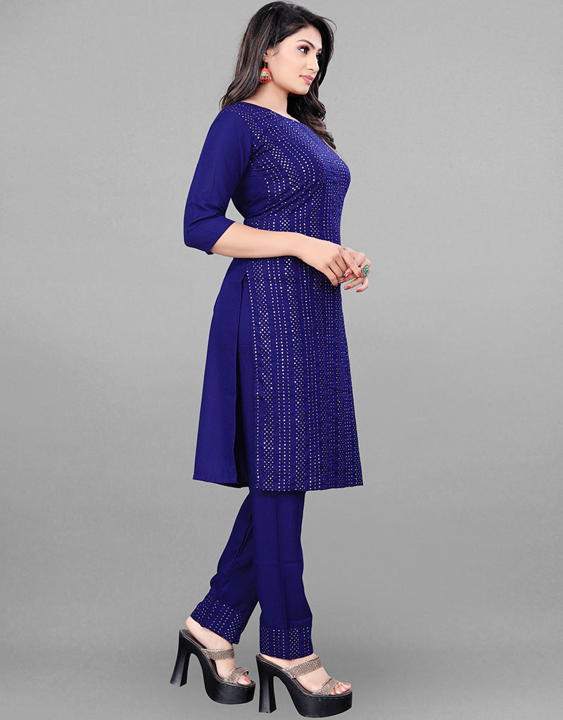 Blue Heavy Rayon Straight Leg Pants for Women - Comfortable & Stylish for Work, Casual Wear & Everyday Outfits