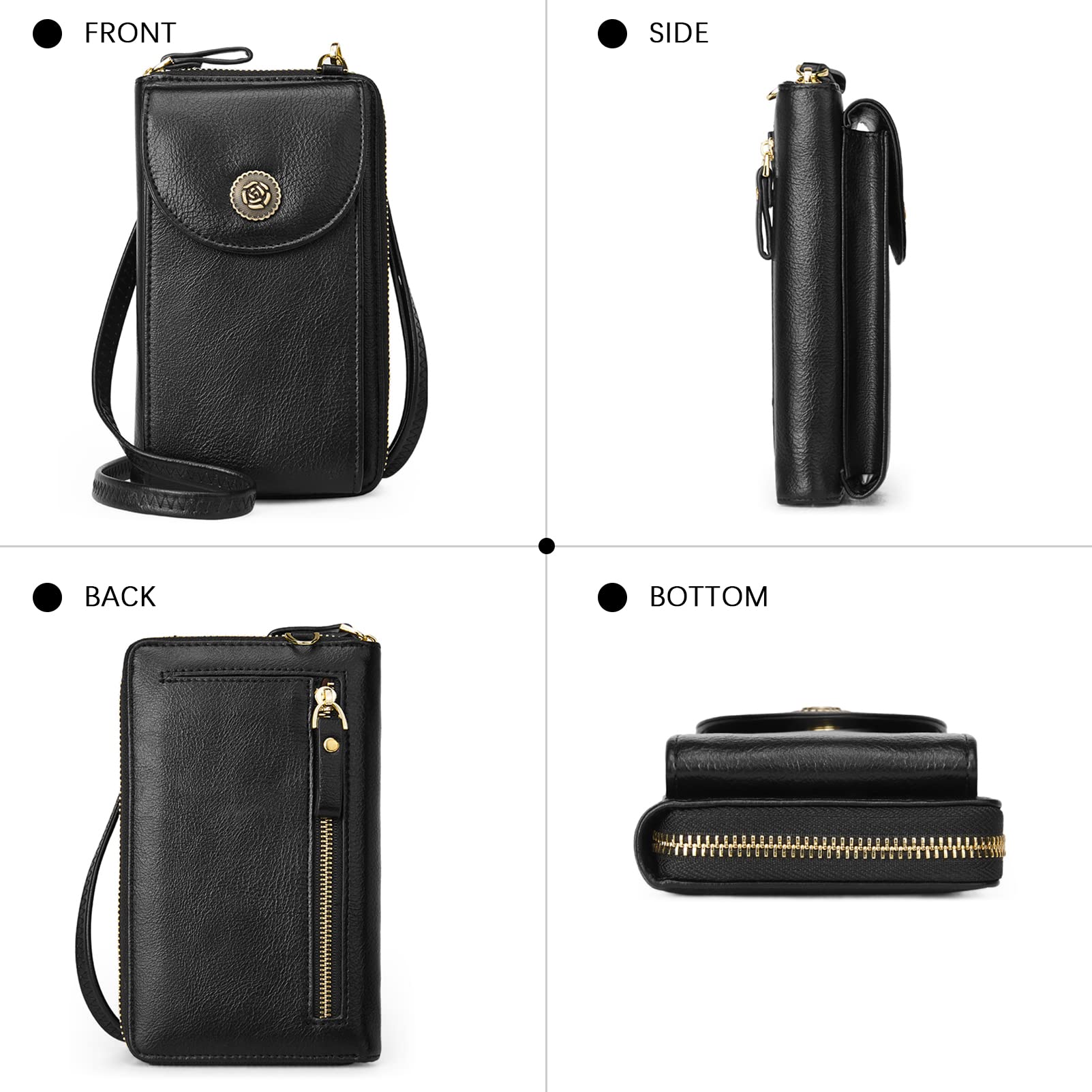 BROMEN Vegan Leather Small Crossbody Phone Purse for Women - RFID Blocking Credit Card Holder Wallet - Perfect for Travel, Shopping & Everyday Use