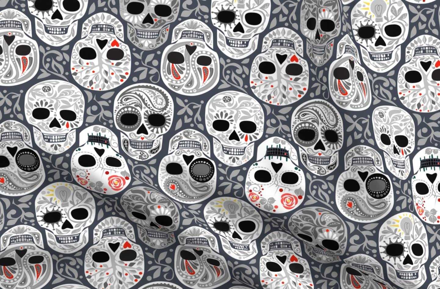 Spoonflower Fabric - Calaveras Skeleton Skull Day of the Dead Gothic Halloween Bones Sugar Black Printed on Soft Minky Fabric Fat Quarter - Perfect for Sewing Baby Blankets, Quilt Backing & Plush Projects - DIY Home Decor, Costume Making & Crafting
