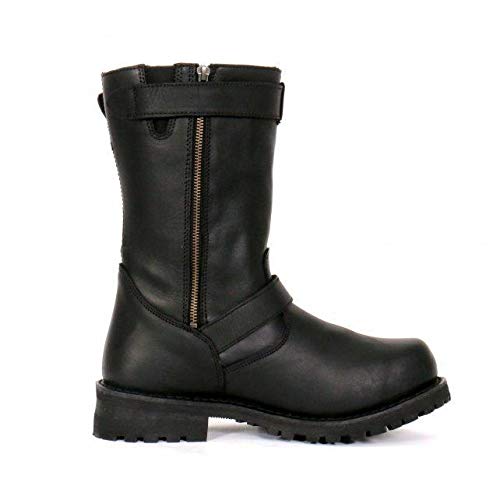 Hot Leathers BTM1005 Men's Black 10-inch Engineer Boots - Round Toe, Lug Sole, Size 9 | Durable Leather Work Boots for Motorcycle Riding, Construction & Outdoor Activities
