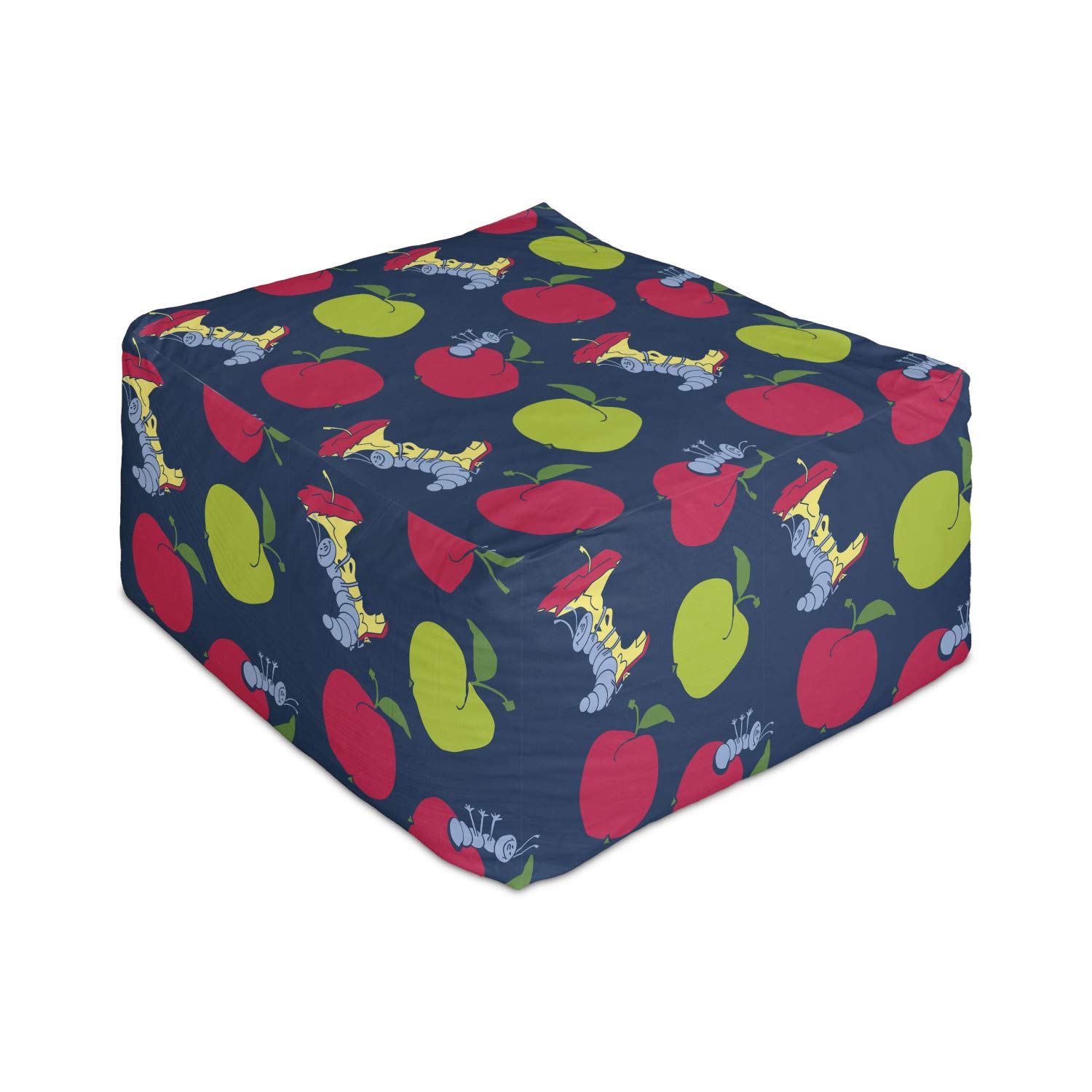 **Ambesonne Cartoon Rectangle Pouf - Funny Worm Hugging Apple Design, 25
