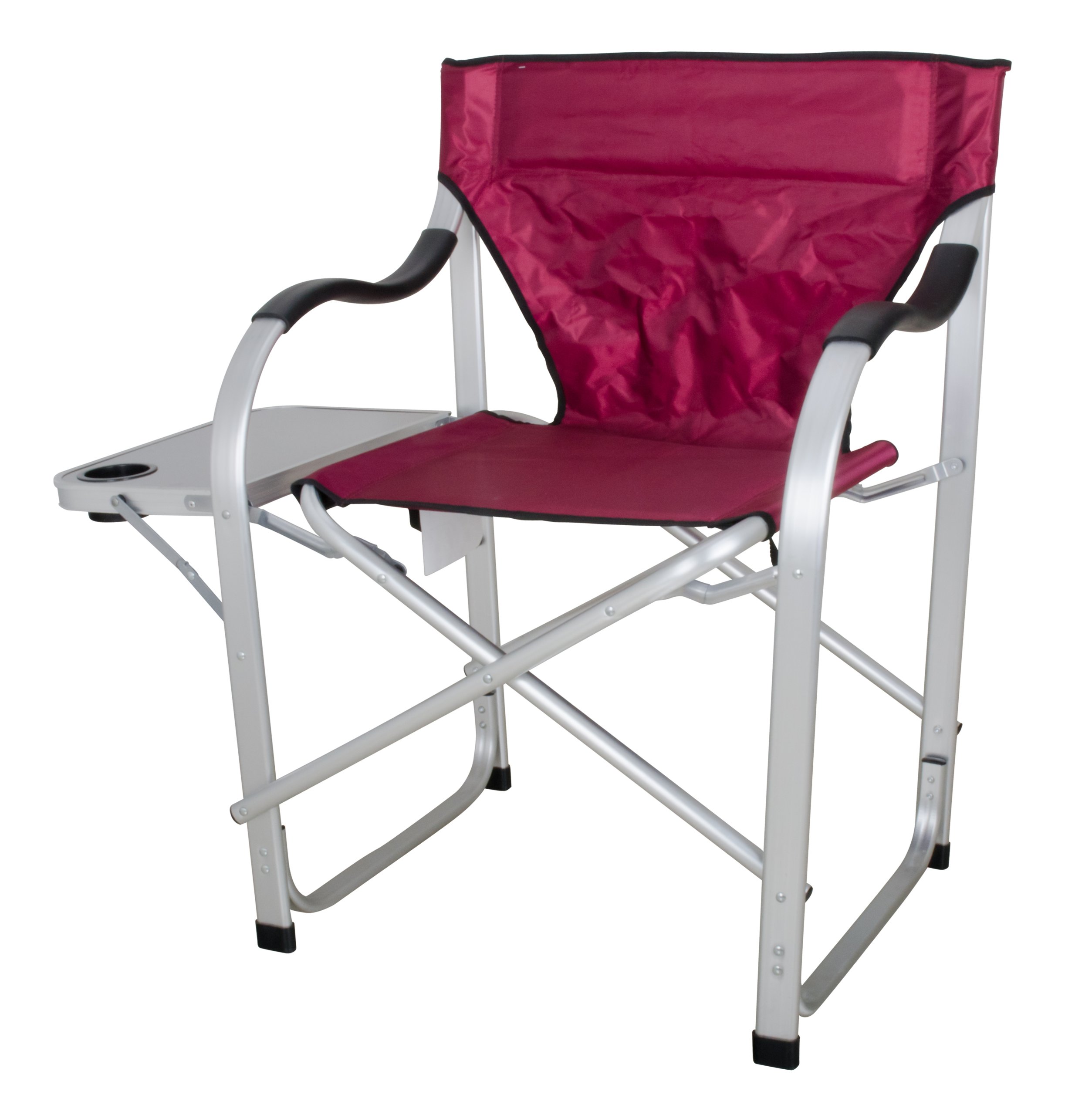 Heavy Duty Folding Camping Director Chair with Side Table - Burgundy Outdoor Lounge Chair (SL1215) for Backyard, Beach, Fishing & Camping Trips