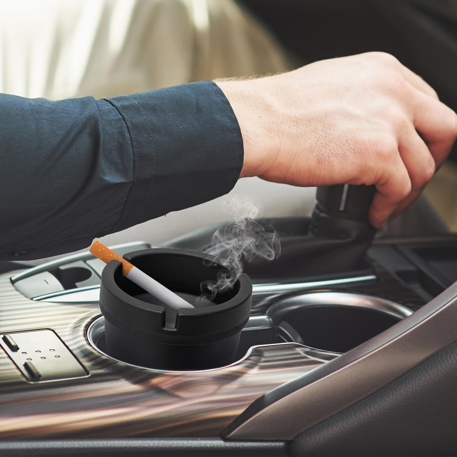 Windproof Smokeless Car Ashtray - Odor-Proof & Self-Extinguishing Mini Trash Can for Car Cup Holders | Portable Auto, Office & Home Use | Perfect for Road Trips & Smoking Areas (Black)