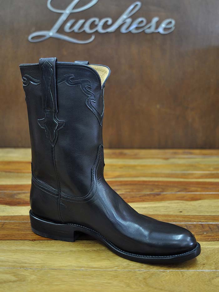Lucchese L3556.RR Men's Classic Buffalo Calf Roper Boots - Black Western Cowboy Boots for Men | Perfect for Rodeo, Country Dancing & Casual Wear